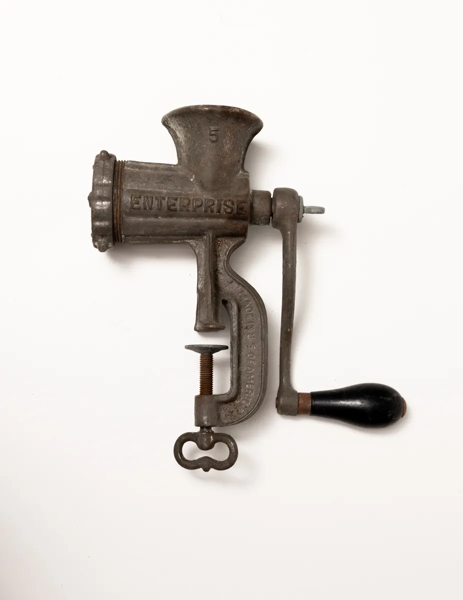 Antique Rusted Metal Vice Grip Table Side Meat Grinder