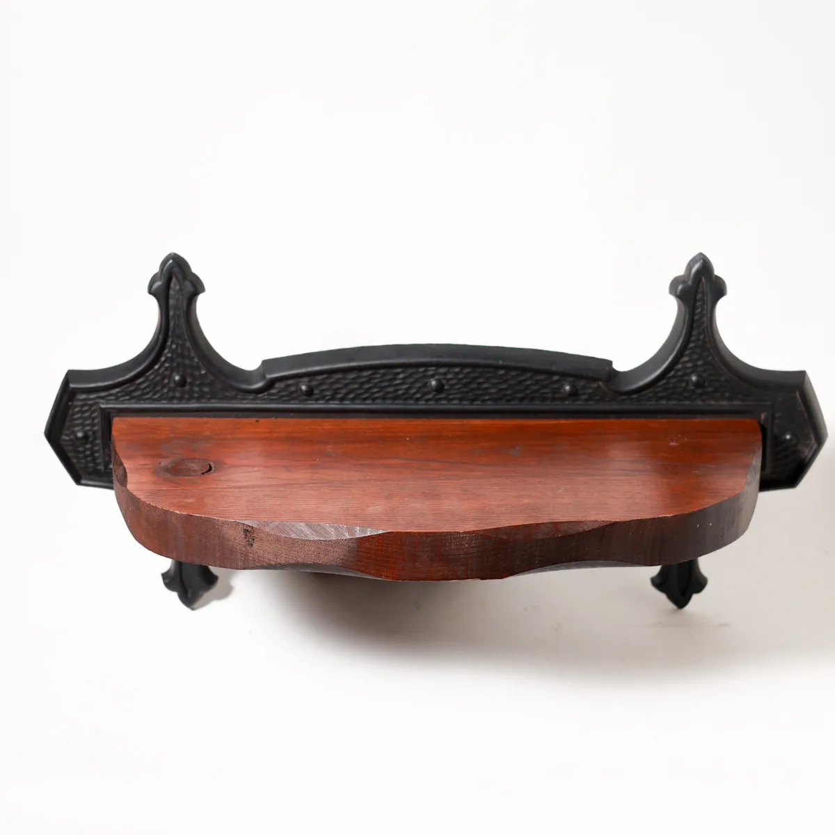 Victorian Gothic Cast Iron Walnut Wall Shelf Antique