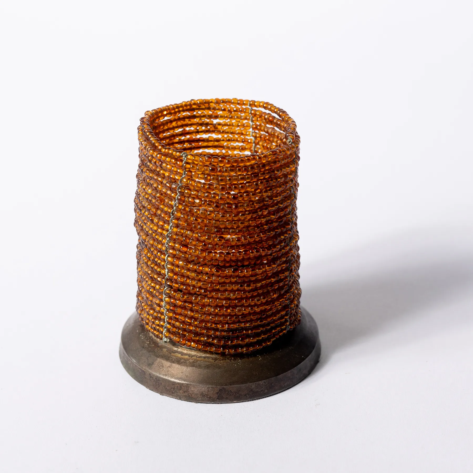 Vintage Pottery Barn Gold Beaded Candle Holder - 4" x 3.5"