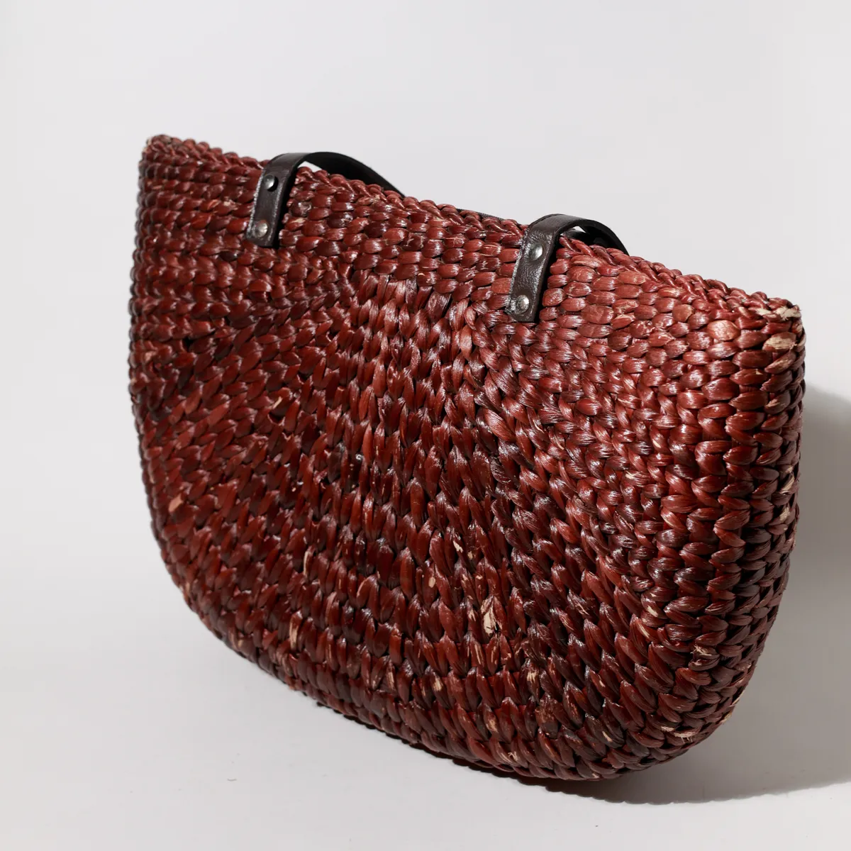 Burgundy Water Hyacinth Woven Wicker Bohemian Tote Bag Beach Bag, Handbag