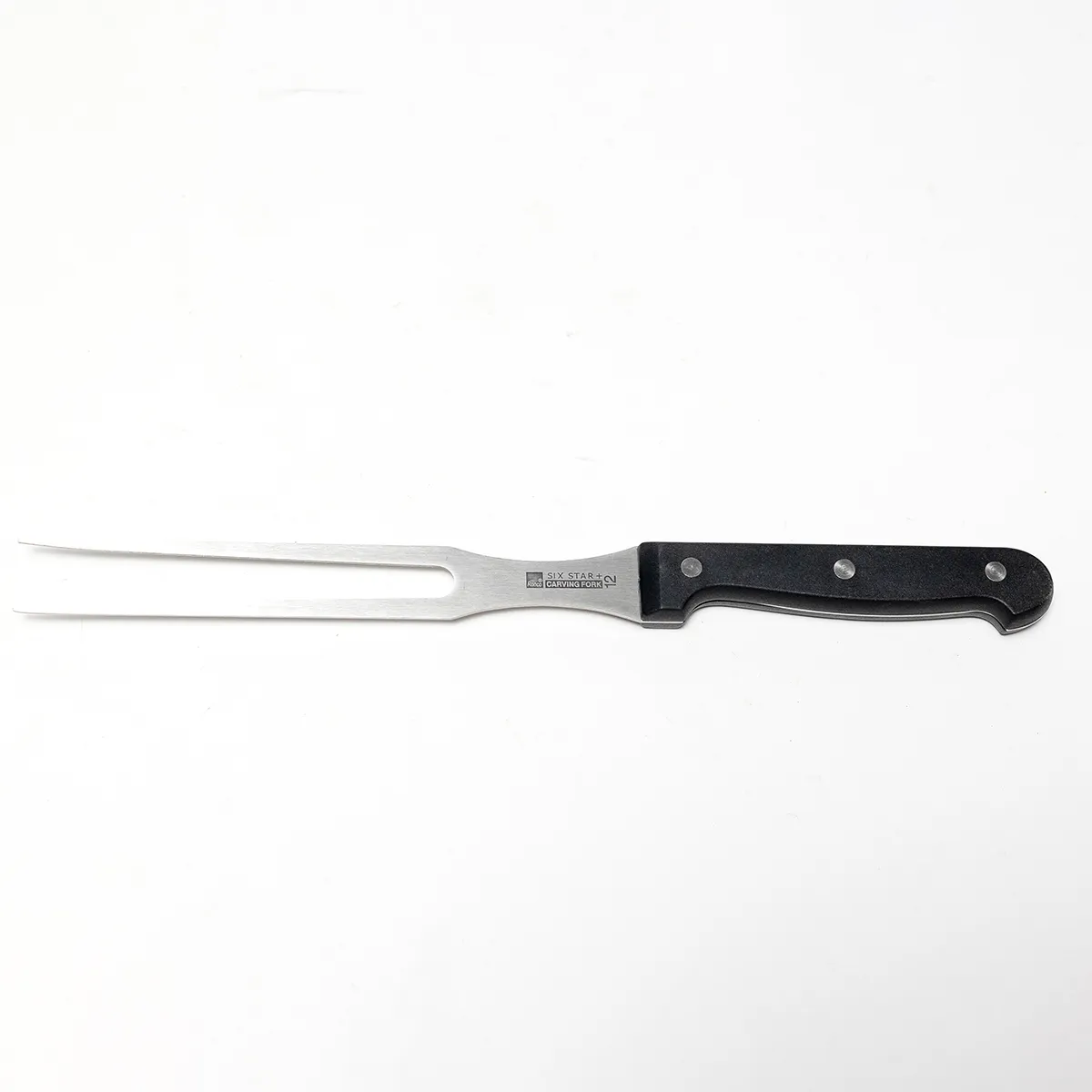 Tall Slender Carving Fork Stainless Steel 7" Heavy Riveted Black Handle