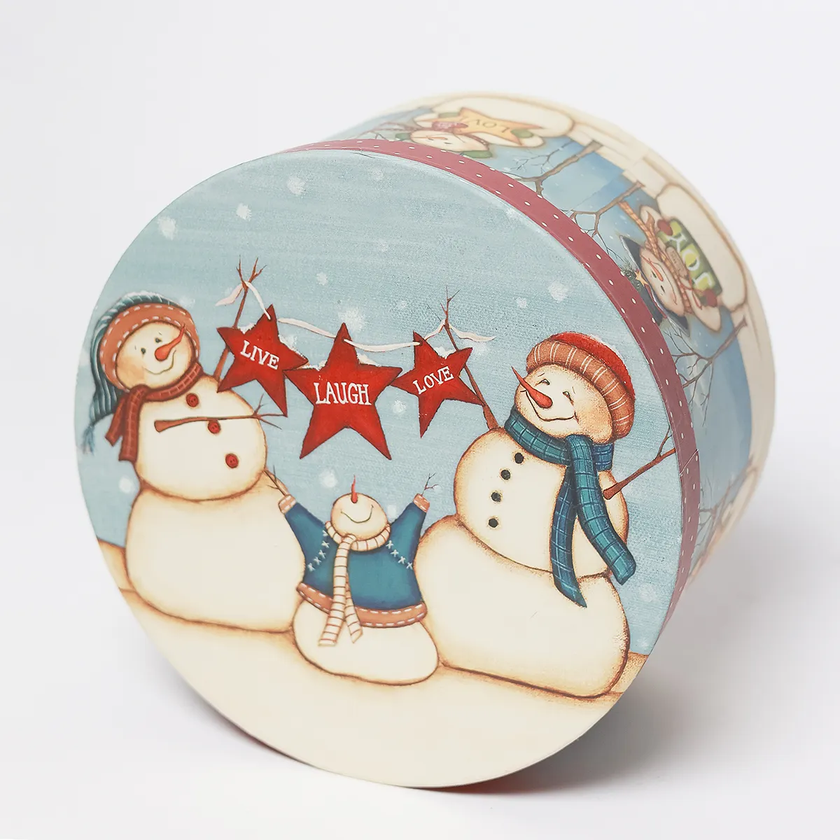 Round Christmas Gift Box with Snowmen