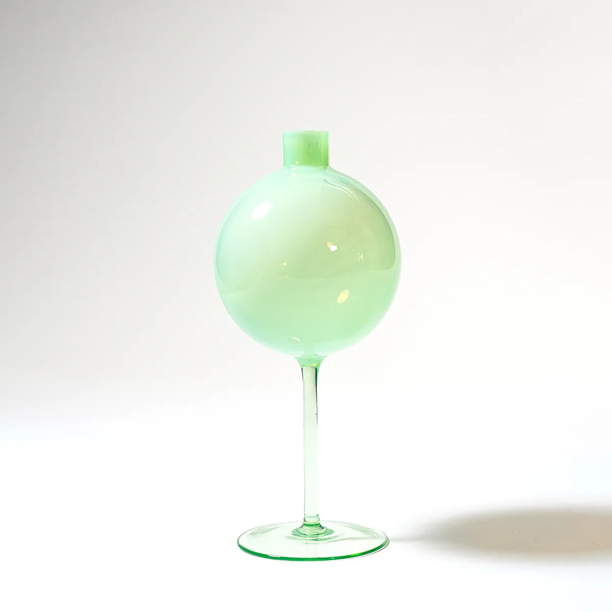 Stemmed Globe Bud Flower Vase irridescent green heavy - 9" x 4" 