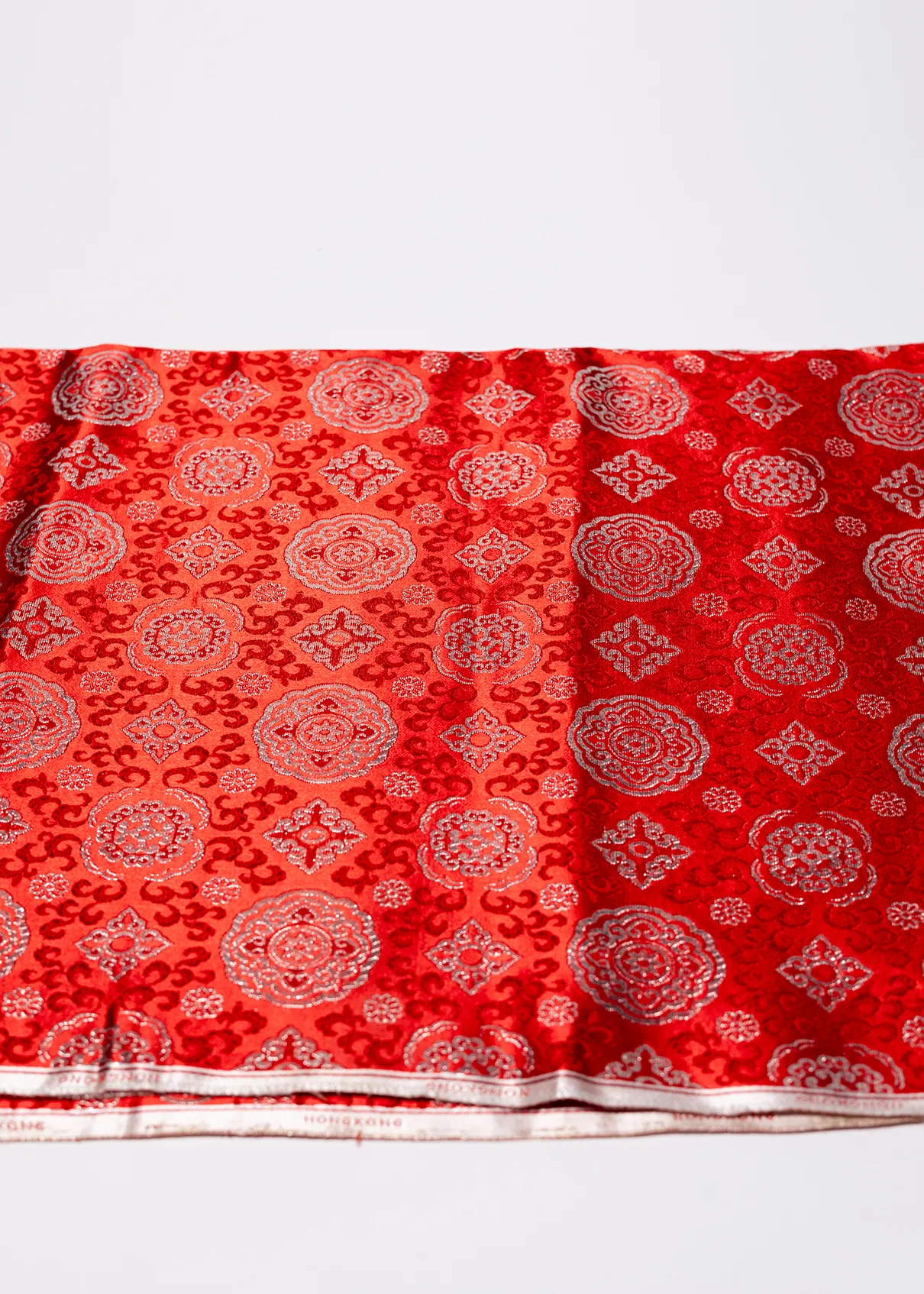 Fabric: Shiny red with Silver Flowers or Snowflakes Christmas or Asian Inspired