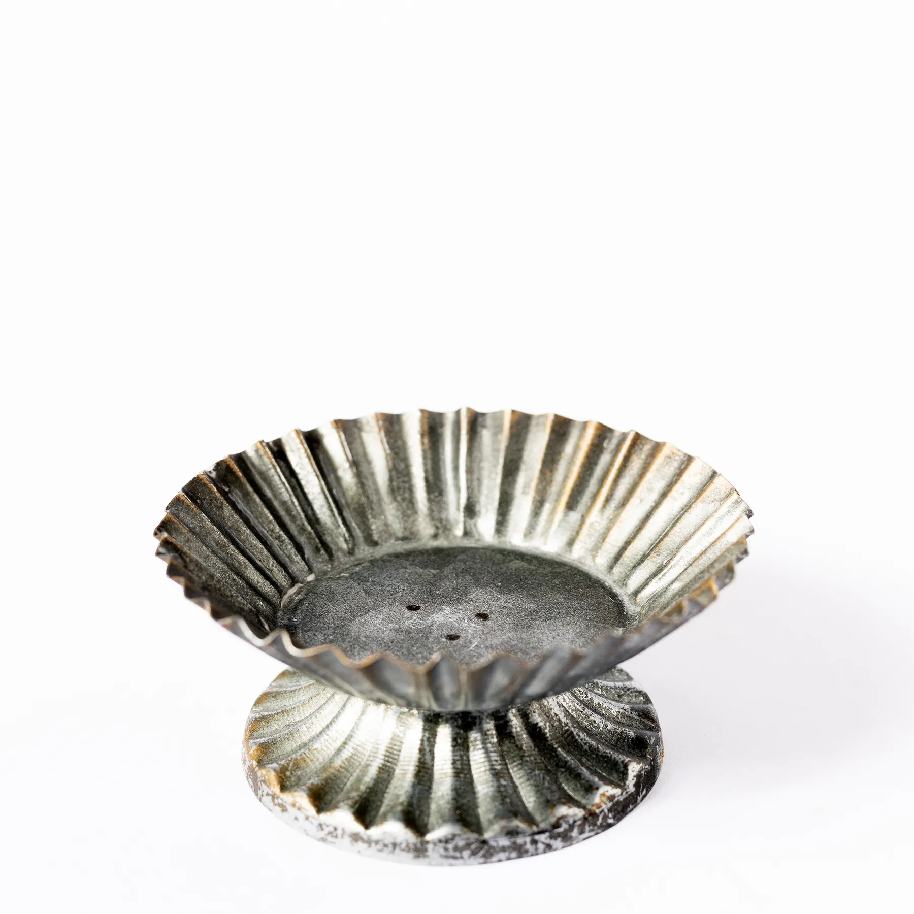 Rustic Fluted Galvanized Metal Candle Holder- 4" x 1.75"