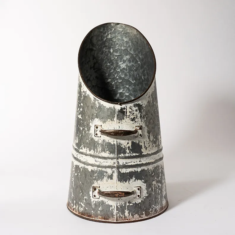 Vintage Galvanized Chipped Patina Metal Coal Scuttle Home Decor 