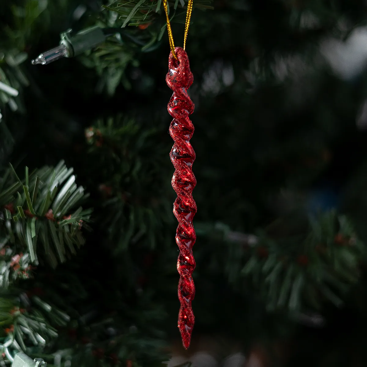 Red Glitter Plastic Icicle Twisted Plastic Christmas Tree Ornaments Hanging Decoration and Holiday (12)