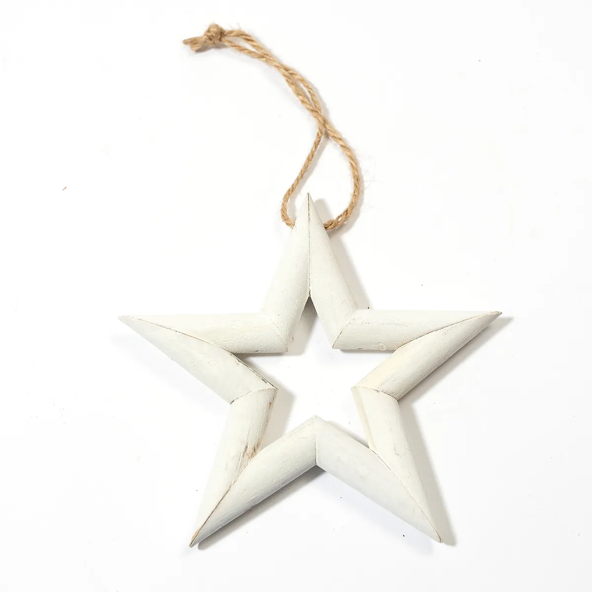 White Wash Wood Star, Christmas Ornament - 6" x .5"