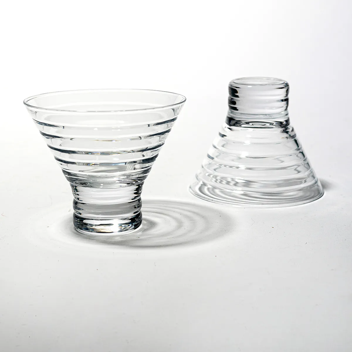 Short footed Clear Martini Glass with pressed rings around the outside. 