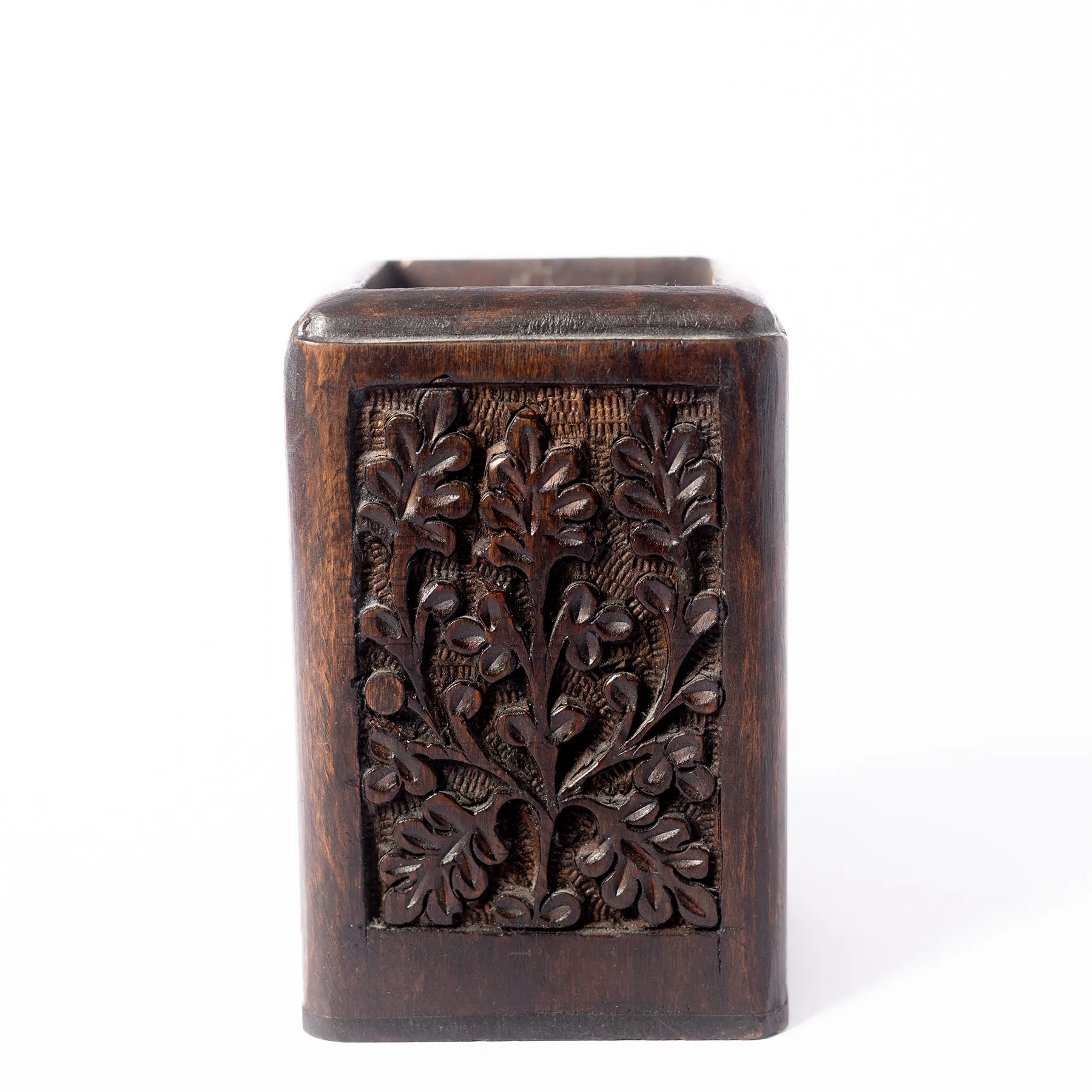 Carved Wooden Pen and Pencil Holder - 4.5" x 3"