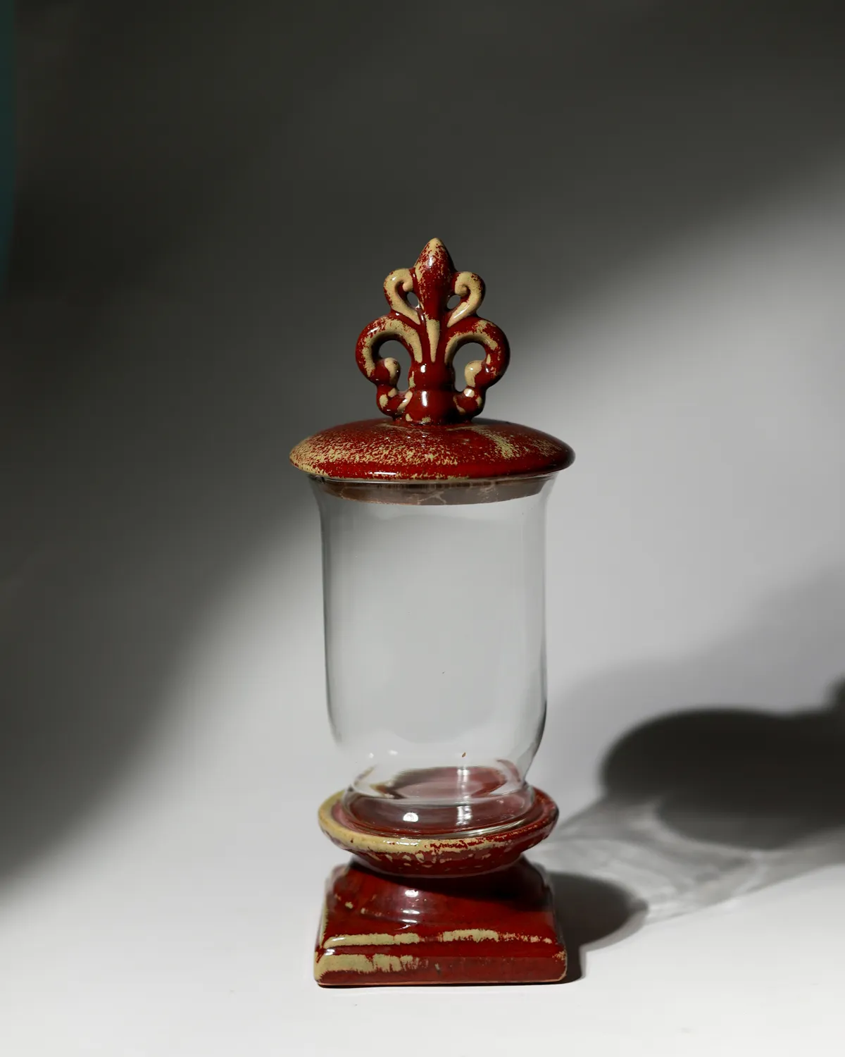Distressed French Fleur-de-Lis Red Glass Apothecary Jar