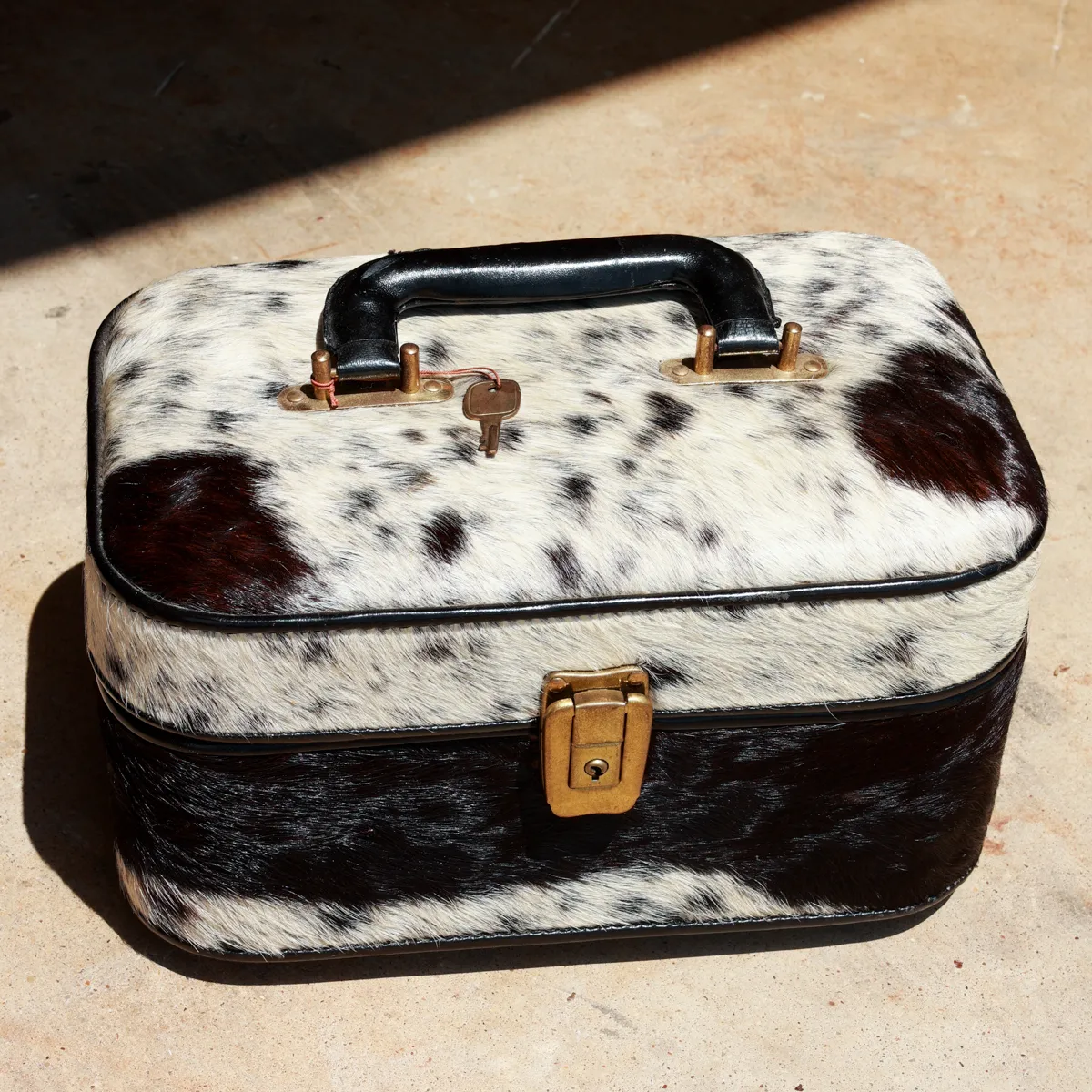 Vintage Hair-On Cowhide Western Train Vanity Case, Luggage, Suitcase
