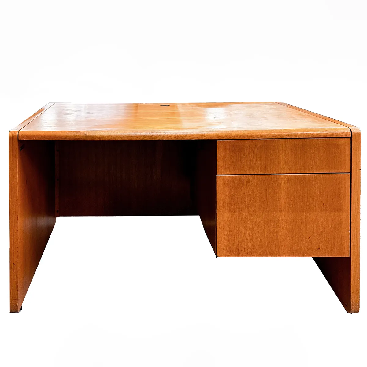 1990 SOLID Wood, Amber office desk, Large surface and rounded edges.