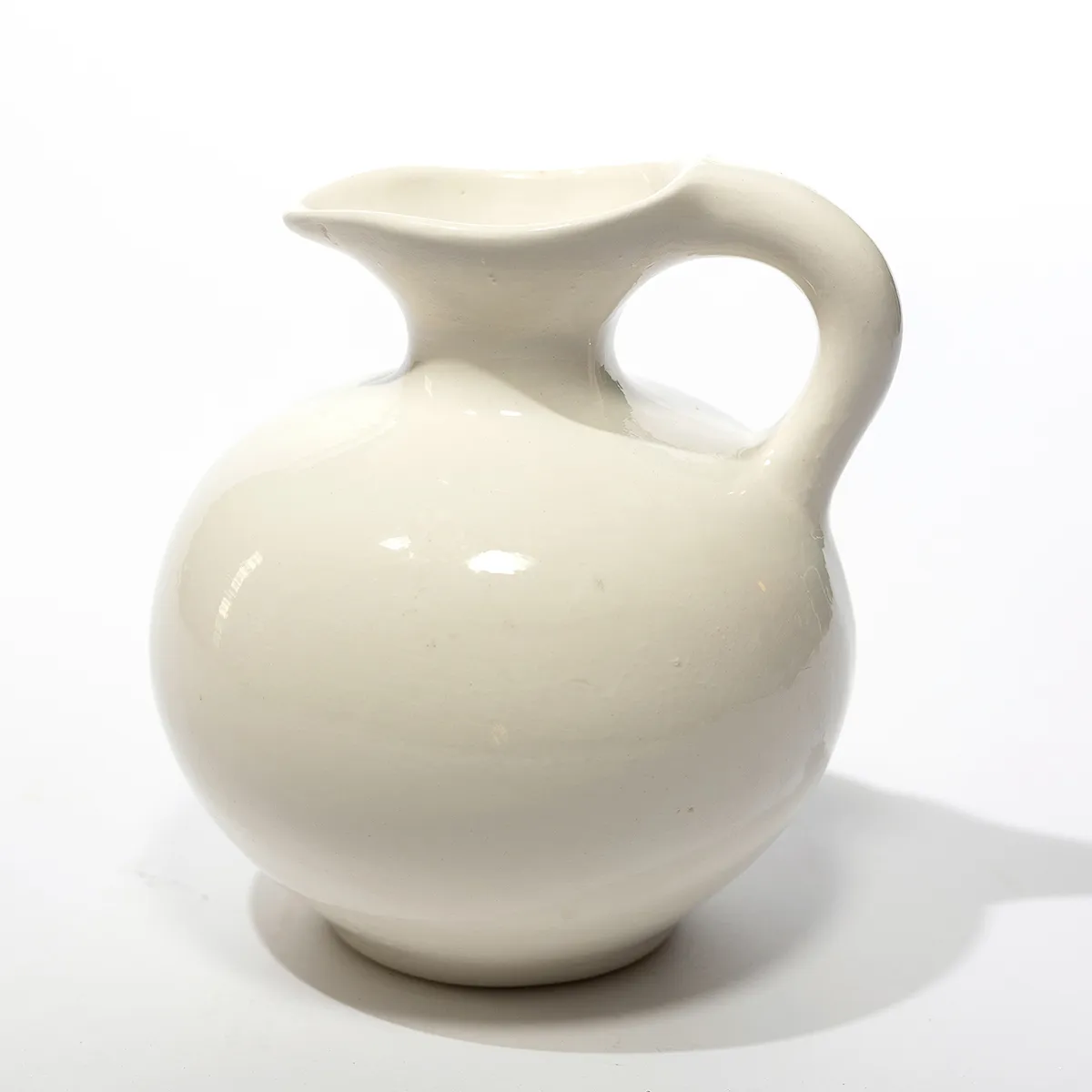 Hand Made Ceramic White Water Pitcher Flower Vessel - 7" x 6.5"