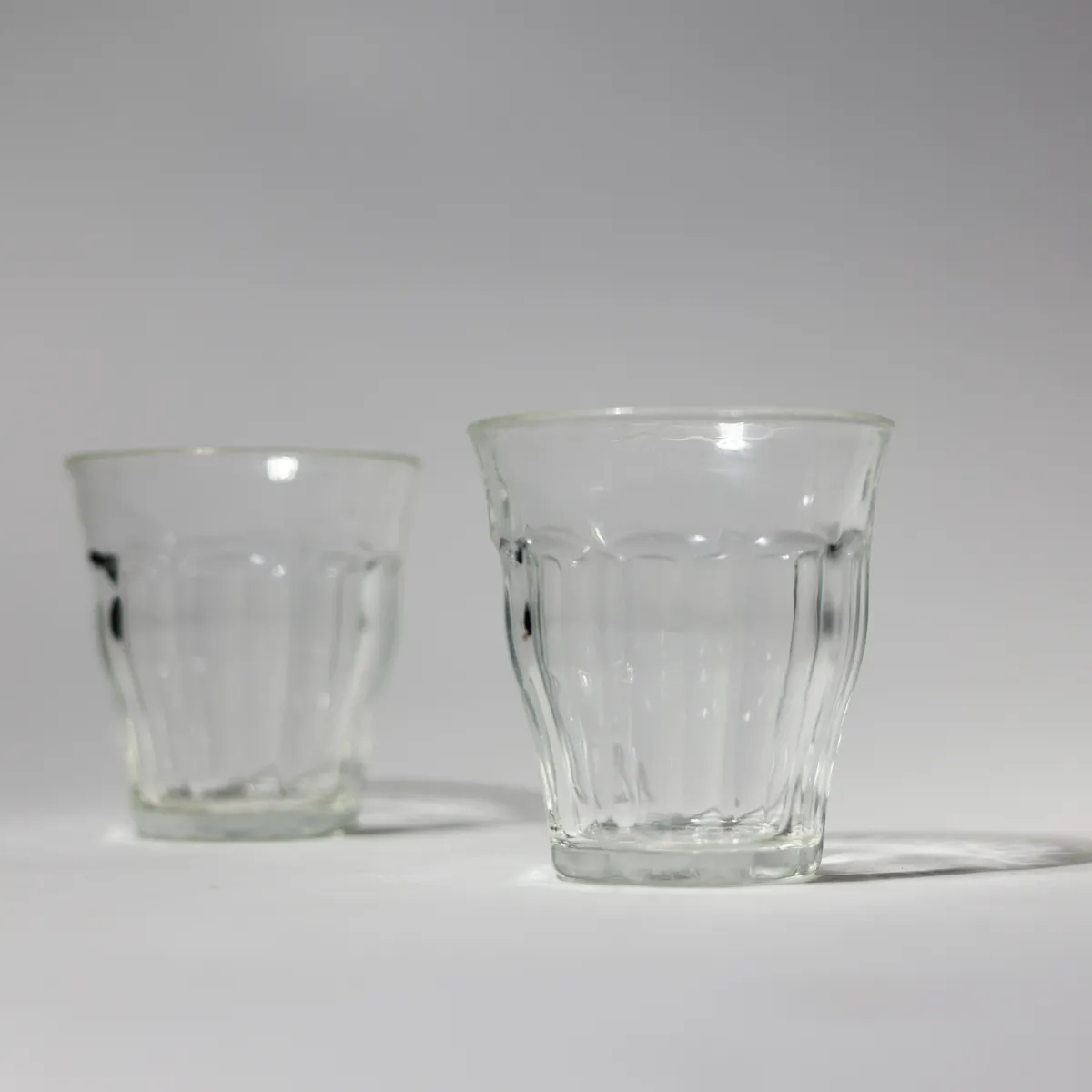 Vintage French Duralex Picardie Clear Ribbed Bistro Tumblers, juice glass