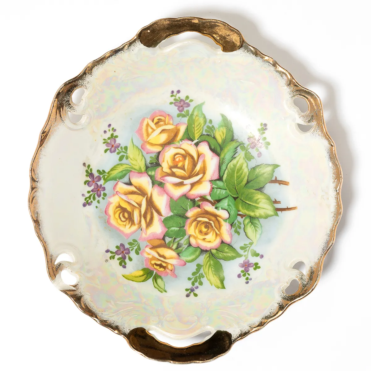 Japan Luster Handled Scalloped Serving Bowl Gold, Pink and Yellow - 8.25" x 1.5"