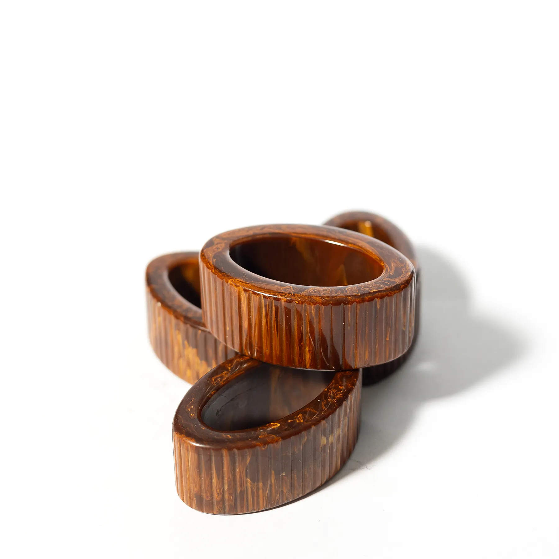 Lucite Acrylic Plastic Napkin Rings Oval Brown Stone Look - 2.25" x 1.5"