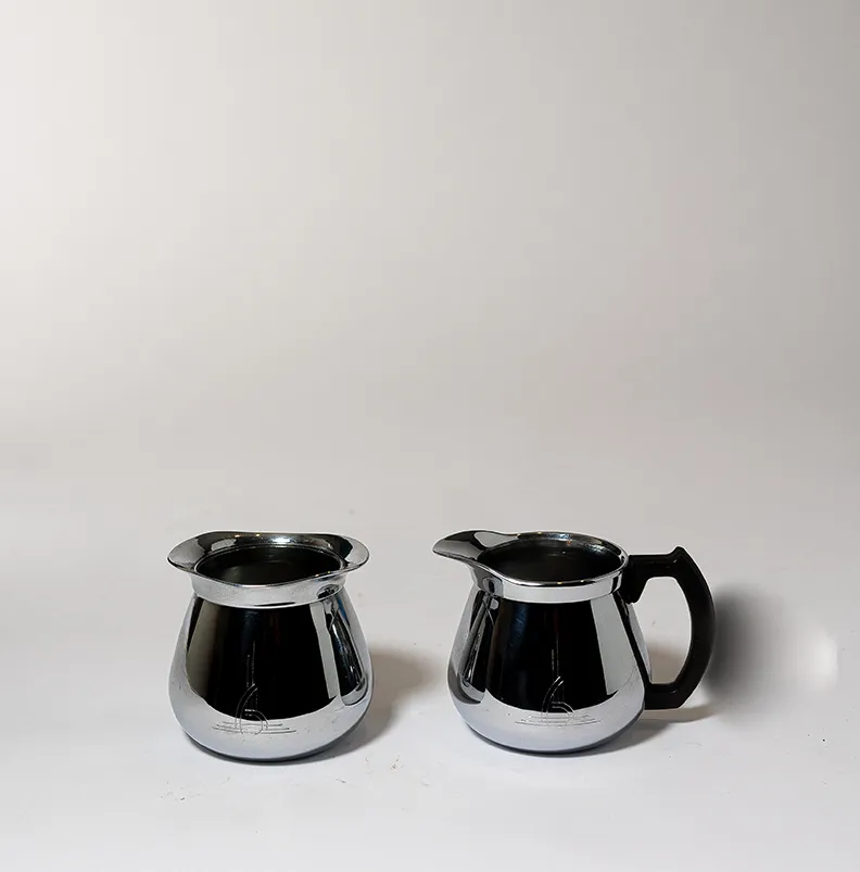 Art Deco Stainless Steel Coffee cream and sugar bowl MCM Mid Century - 3.25" x 3.5"