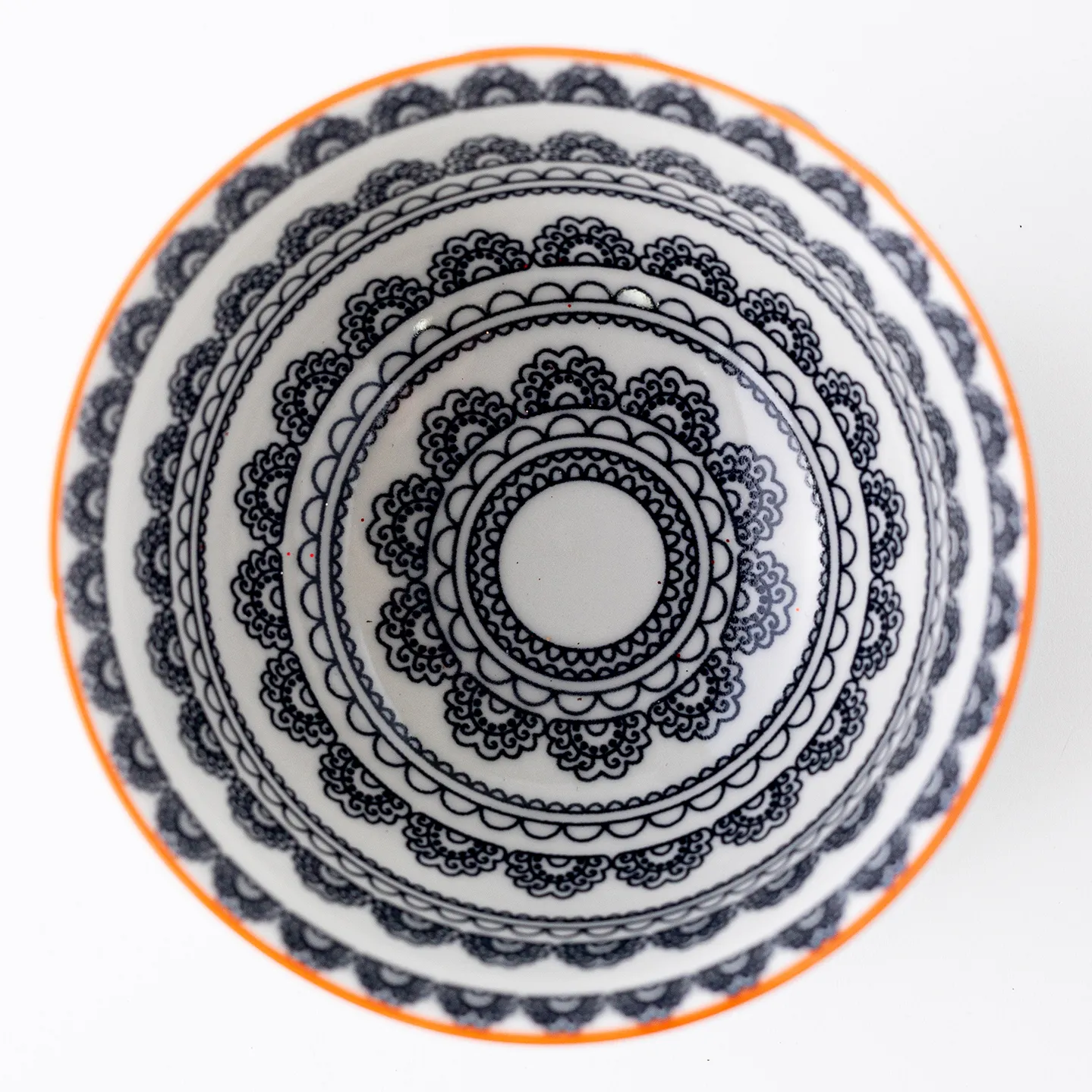 Bowl White with Black Interior, Orange Rim - 4.5" x 2.5"