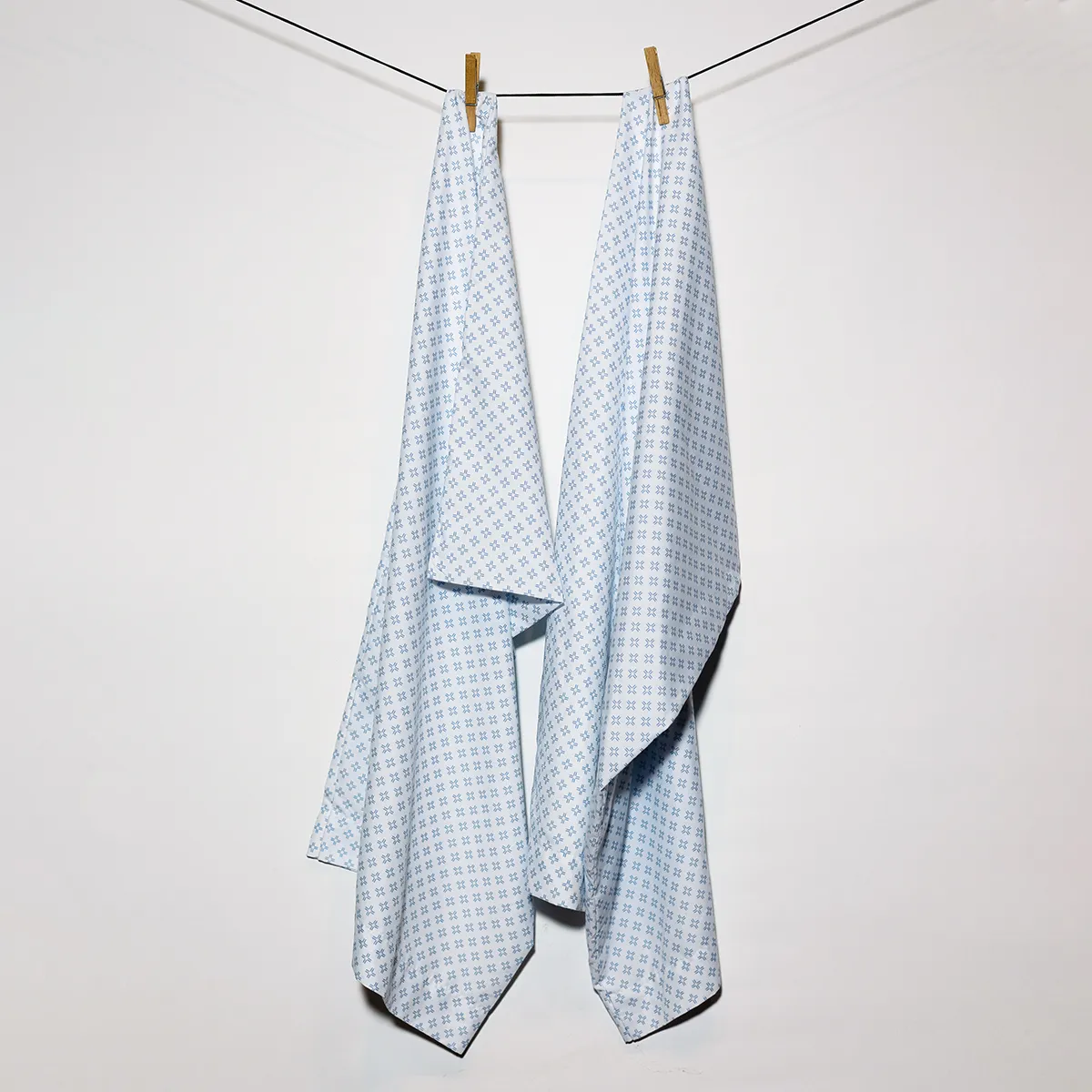 Bedroom Soft Goods: White Standard Sized Pillow case with Small Repeating Blue Graphic Print Medical, Hospital Bed, Bedding - 32" x 20"