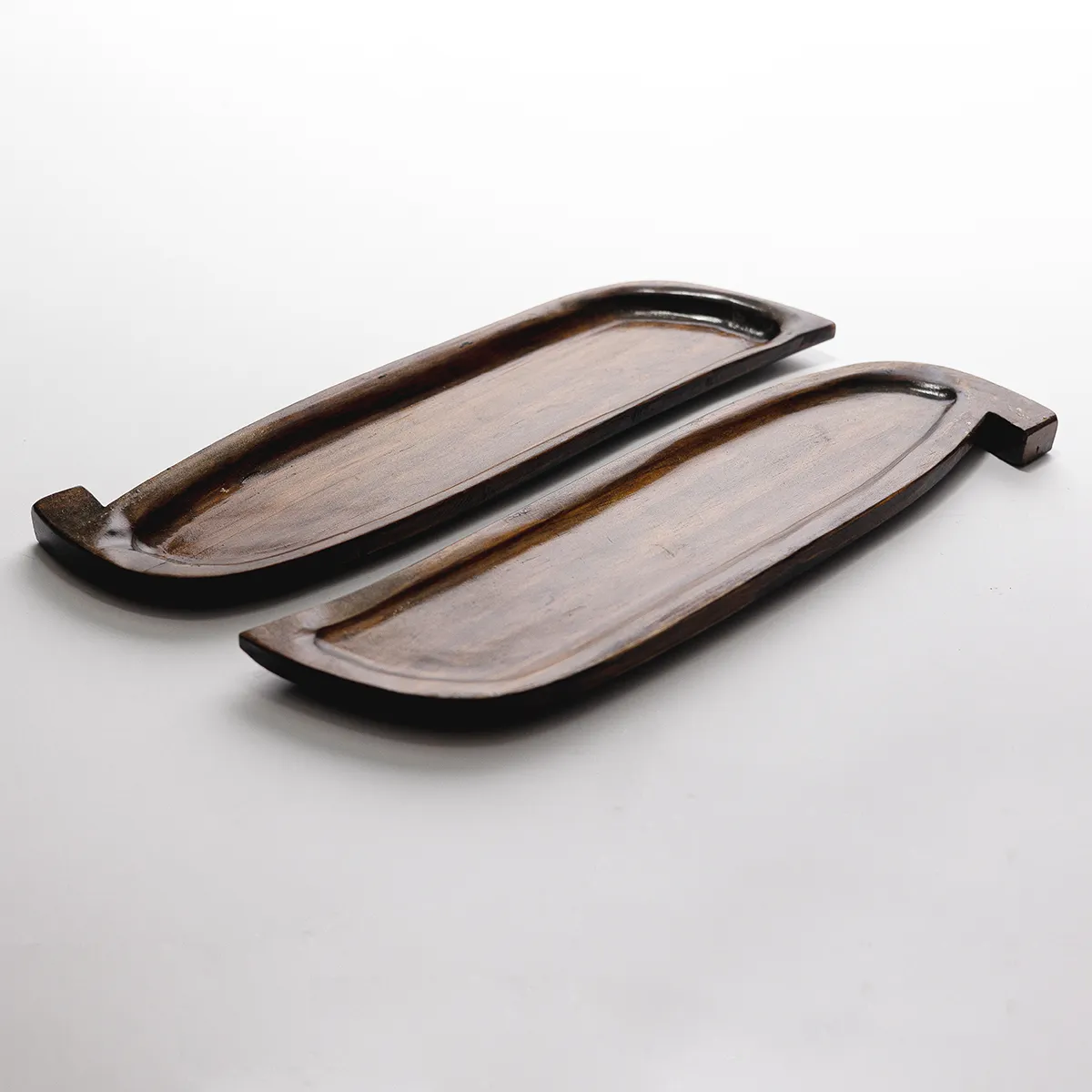Food Safe oval shaped Solid wood hand made Long Slender Sushi Platters, Trays, Serviceware, Dark Wood