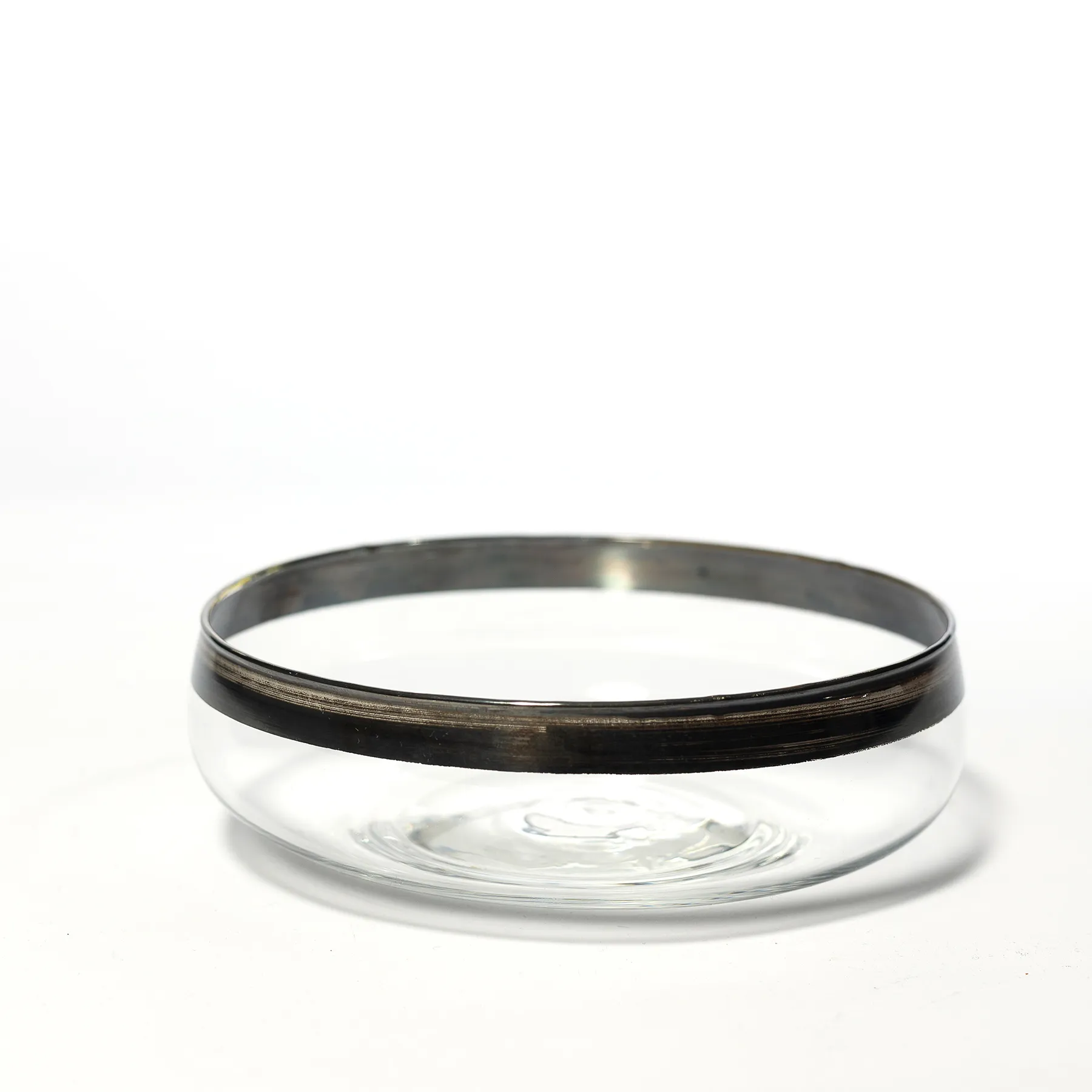 Low Wide Clear Glass Silver Rim Bowl, Candy Dish, Nut Dish, Vintage, Mid Century - 5.25" x 1.75"