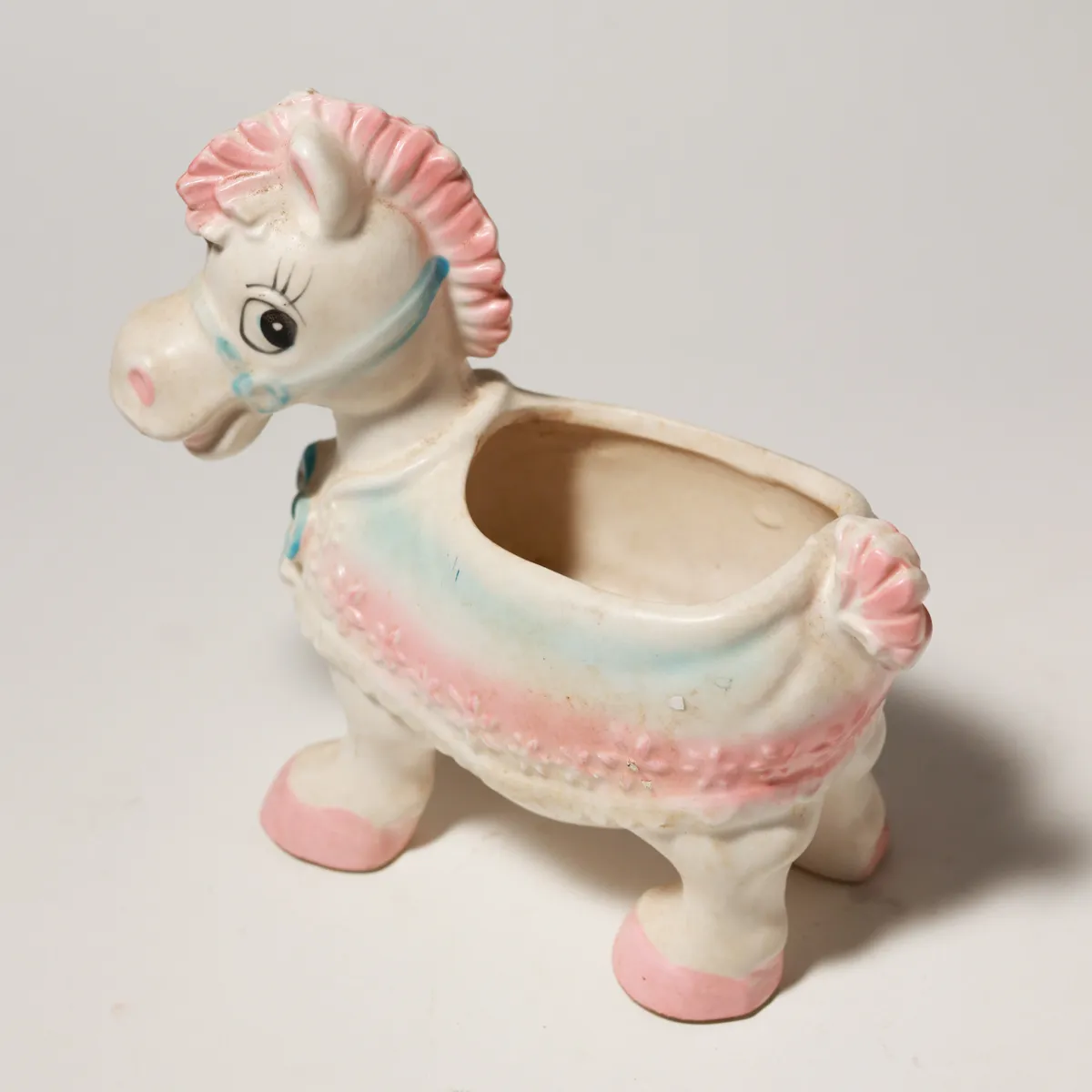 Vintage Pastel Pink Ceramic Pony Horse Planter