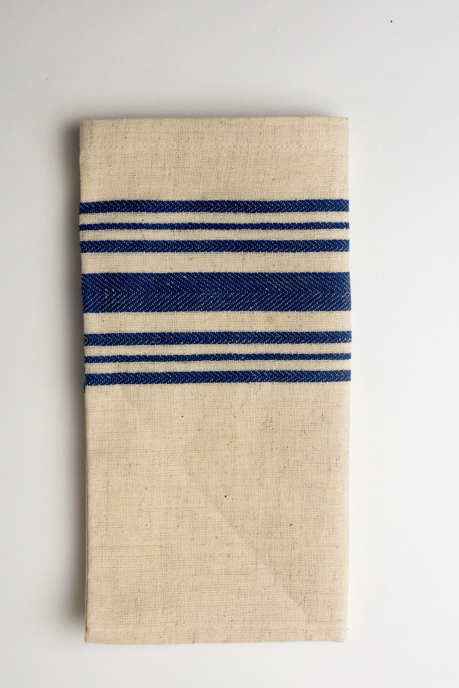 Linen Napkin Beige with Thick Blue Stripes - 20" x 20"