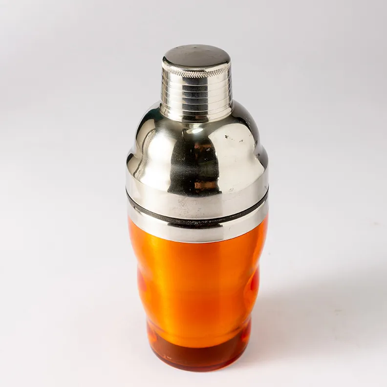 Orange Plastic and Stainless Steel short single cocktail shaker - 7.75" x 3.5"