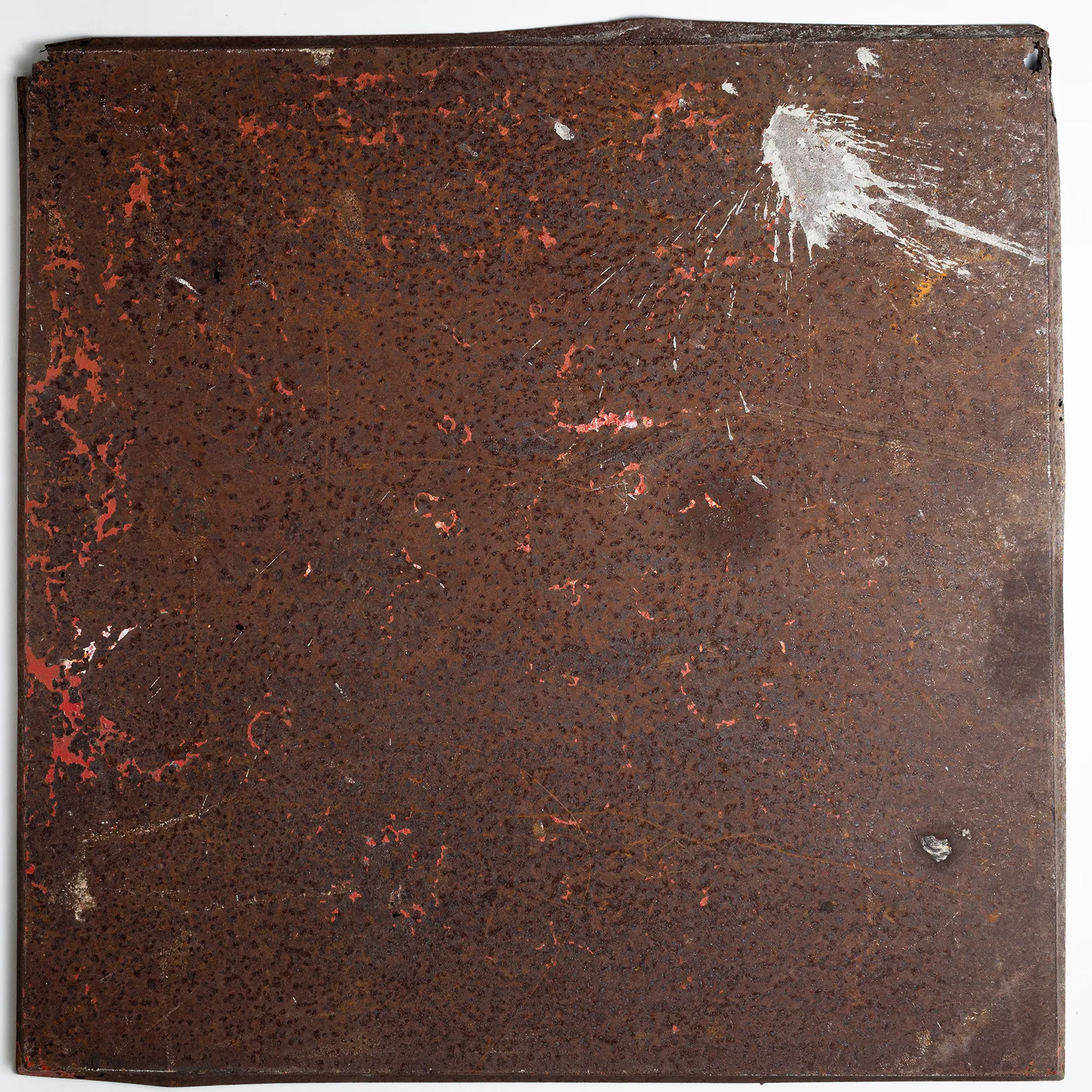 Surface Rusted Table with Battered Red Paint Underneath - 2' x 2'
