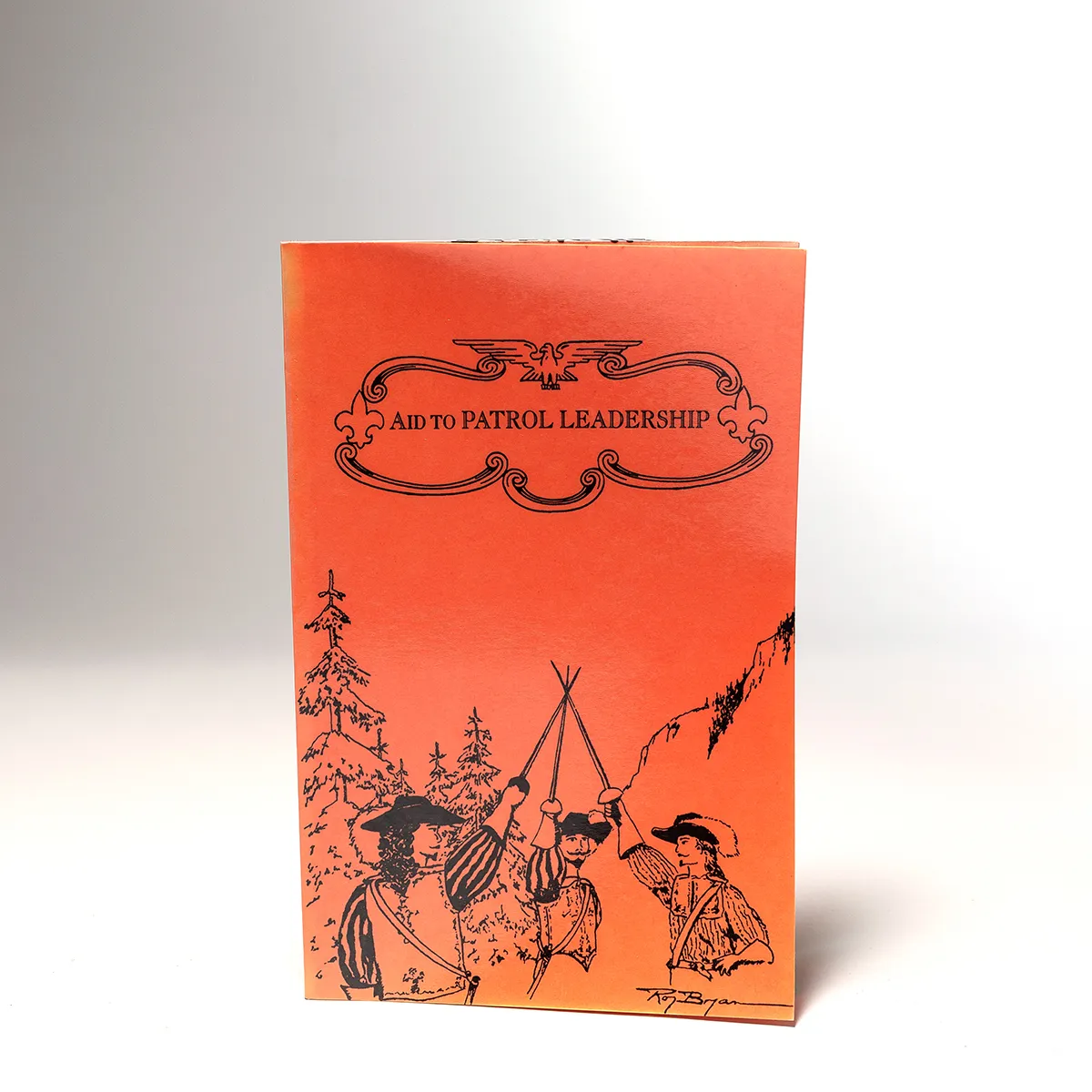 Boy Scout Manual "Aid to Patrol Leadership." Orange, tangerine, three muskateers touching swords book - 8.25" 5.5"