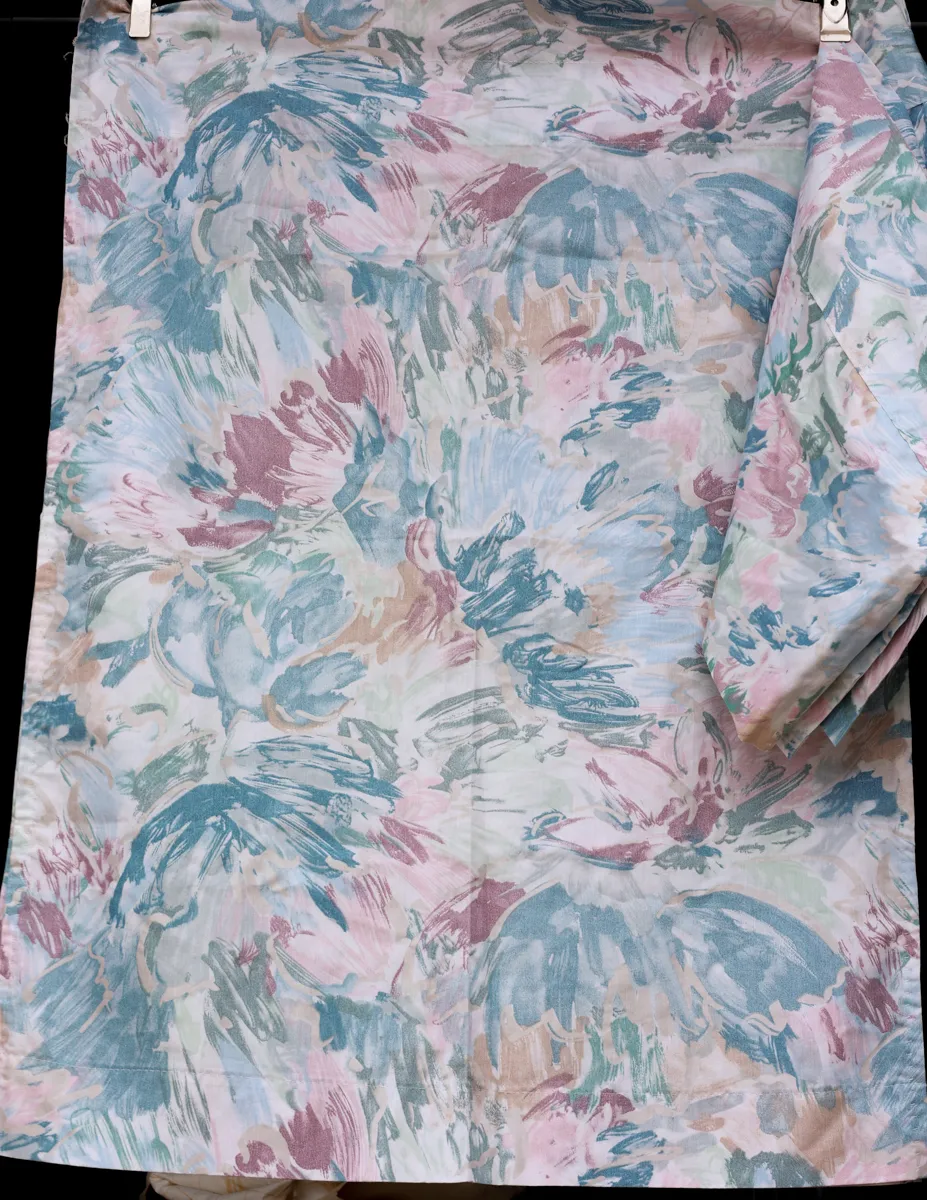 Pair of Floral Curtains and Extra Long Valance Rose Mauve Pink Blue and Beige