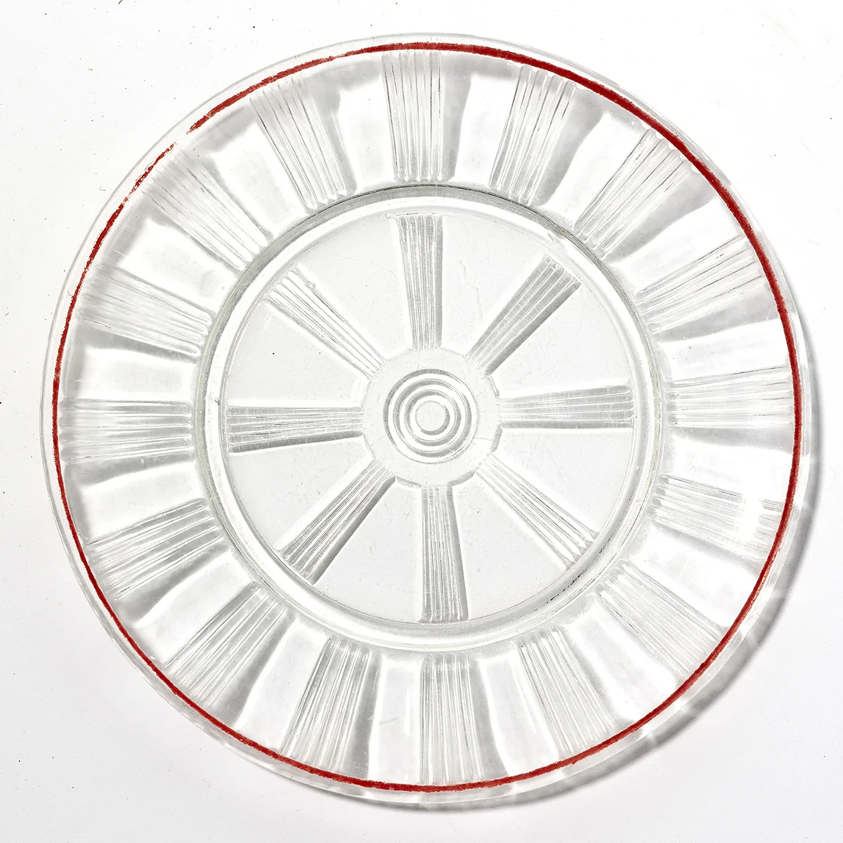 Wagon Wheel Spoke Crystal Clear with Red Trim Dessert Plate - 6.5"
