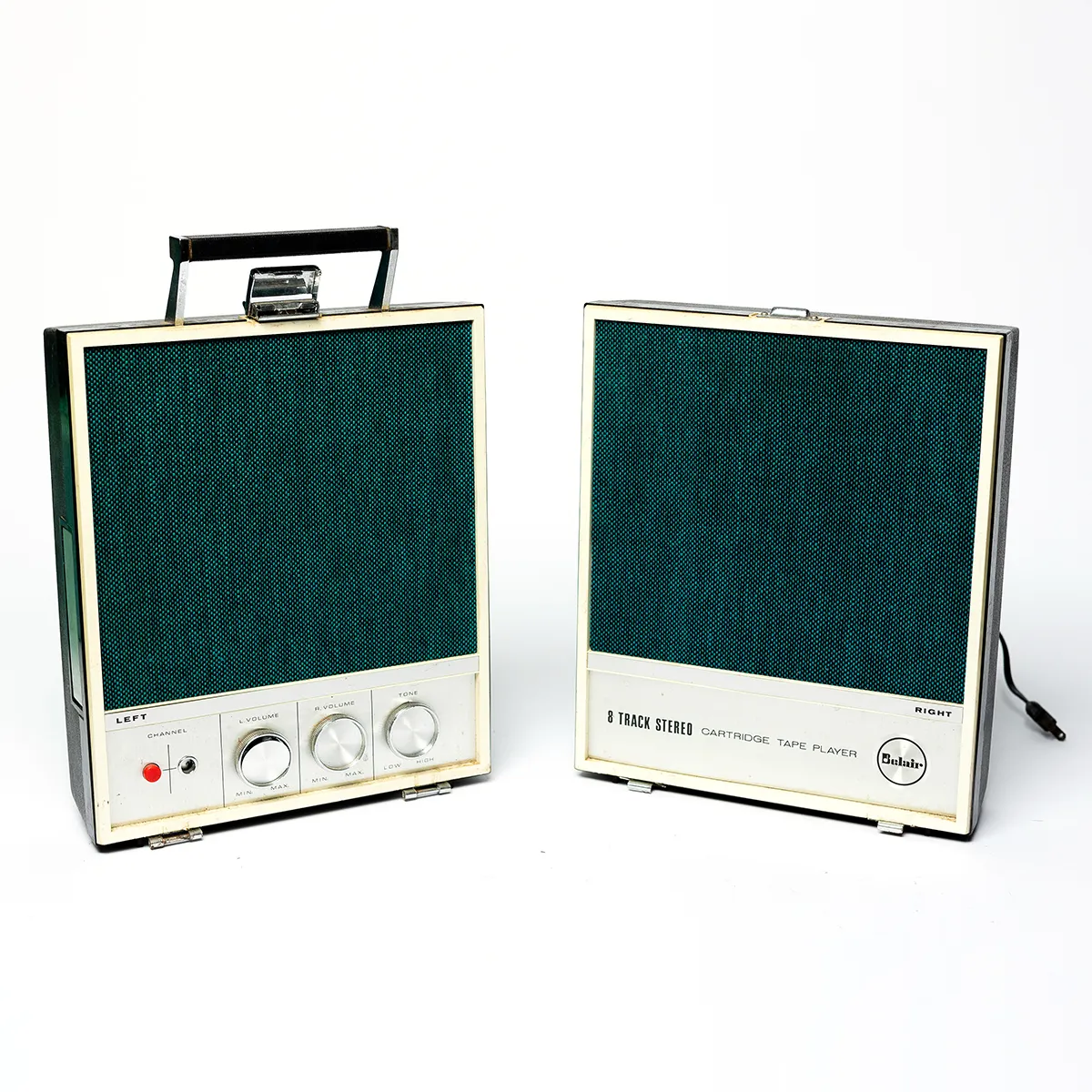 Belair 8 Track Portable Stereo with Blue Green speakers Silver dials does not work
