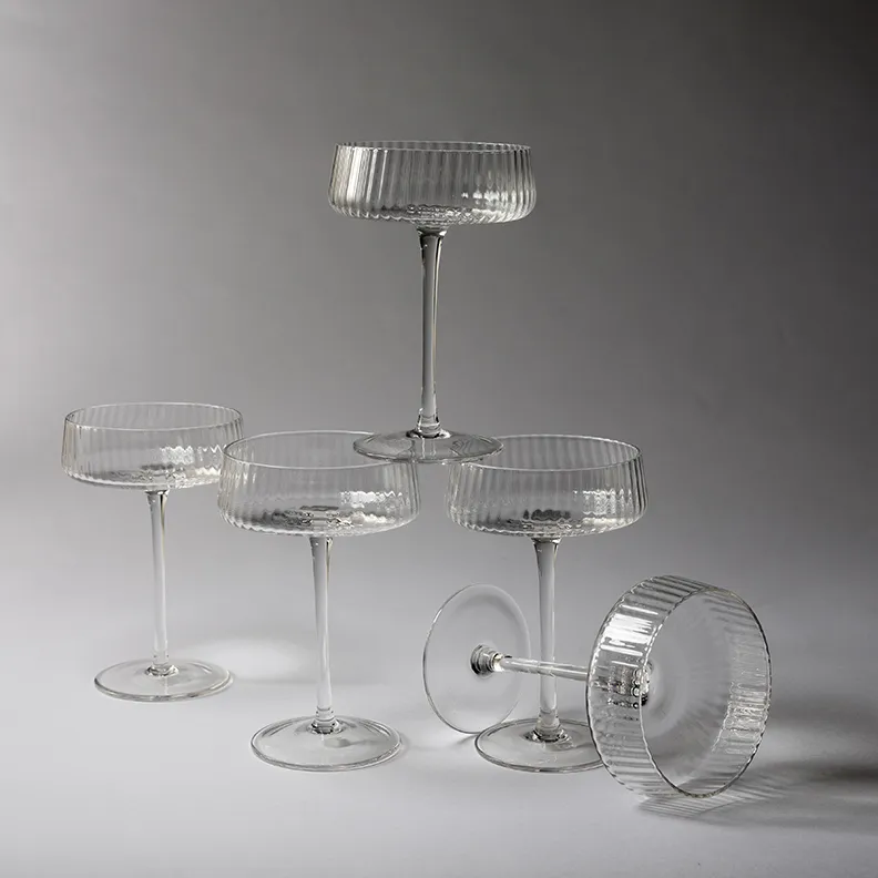 Dafne Ribbed Coupe Clear Cocktail Glass - 6.25" x 4"