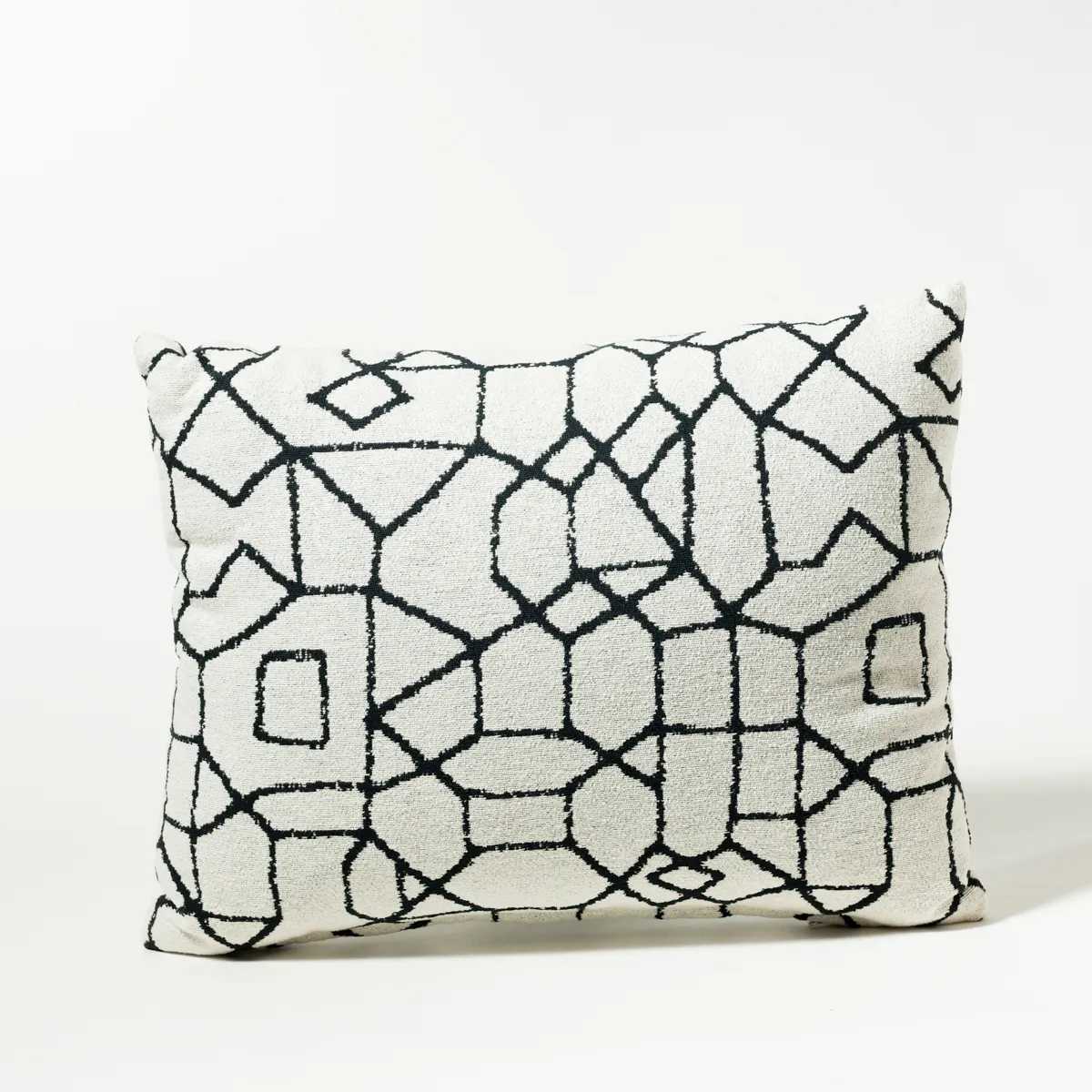 Modern Geometric Black White Boucle Woven Pillow