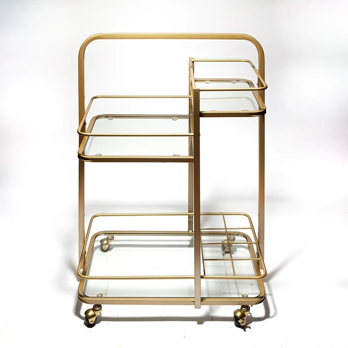 Rose Gold Metal and Glass Three 3 Tiered Bar Cart barcart on Wheels - 