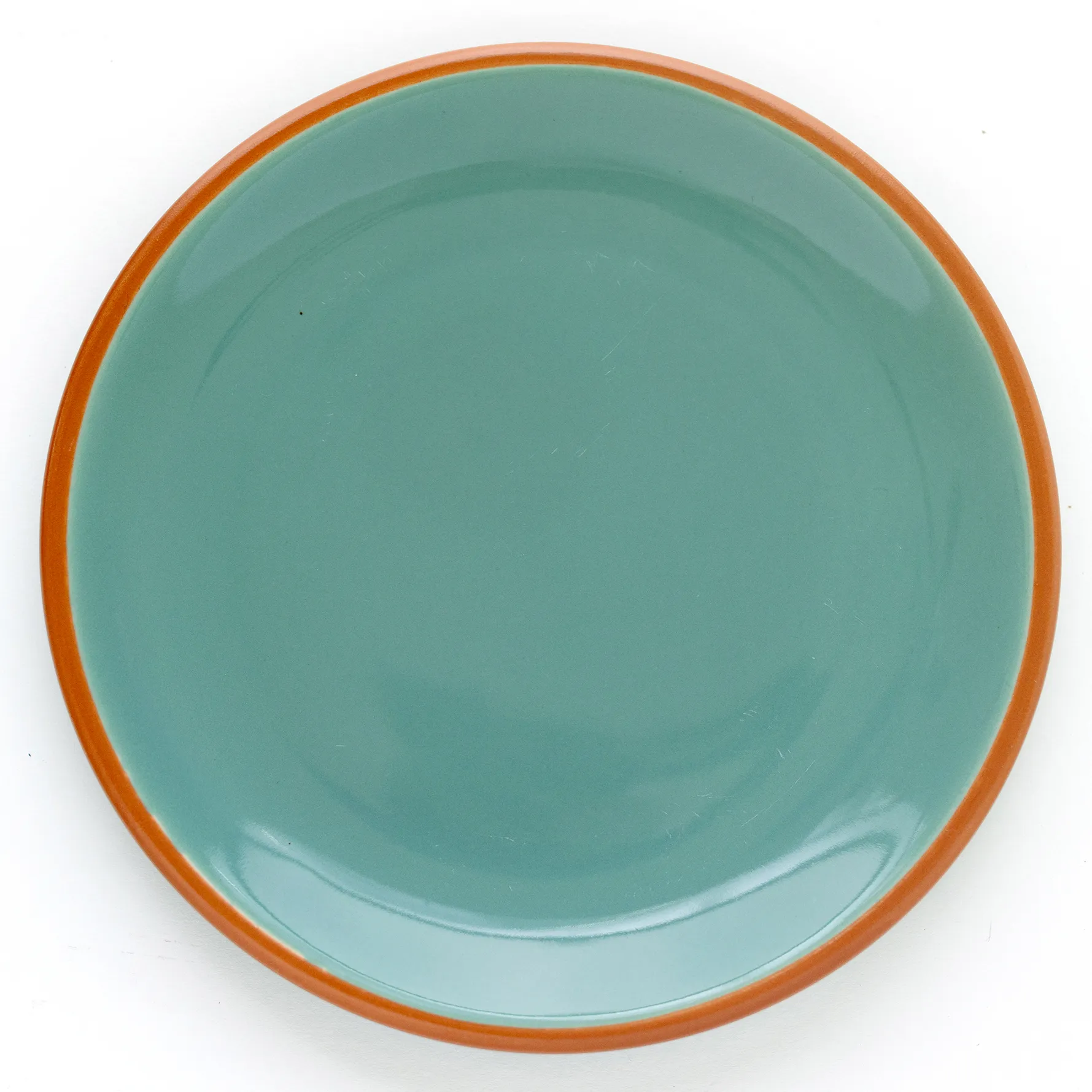 Teal, turquoise, aqua, blue salad Plate Terracotta Rim - 8.25" diameter x .75"