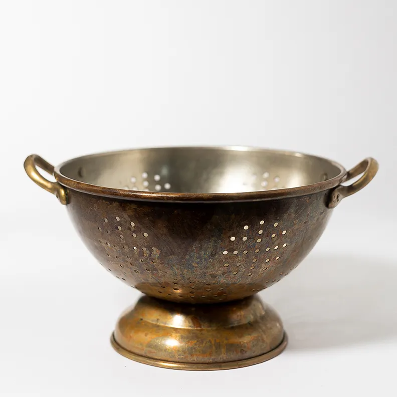 Vintage Solid Copper Colander with handles and patina - 9" x 5.5"