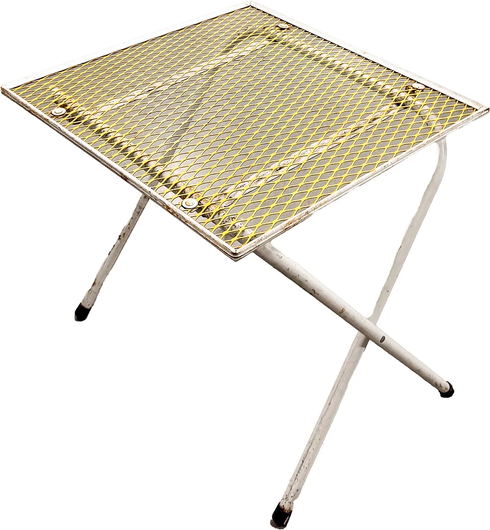 MCM metal mesh patio table -folding table -outdoor table -plant stand -vintage patio furniture -Handi -Casual table -16" square
