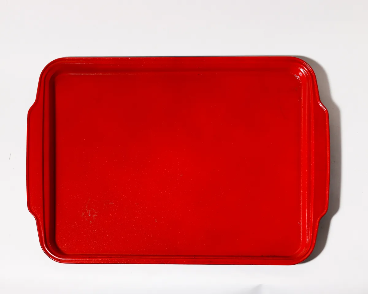 Vintage Red Enamelware Institutional Cafeteria Serving Tray, school