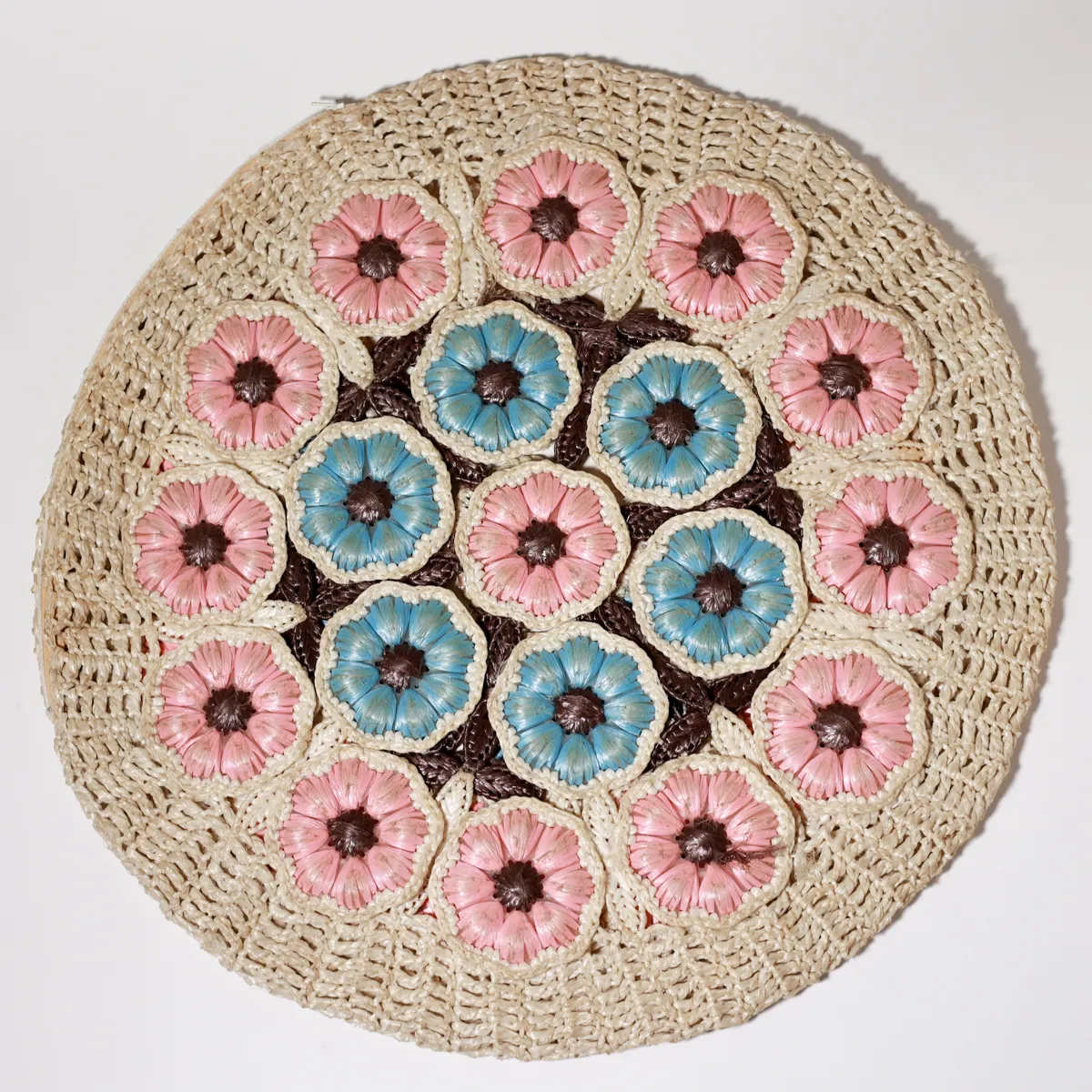 Vintage Bohemian Woven Raffia Floral Round pillow cover, table runner
