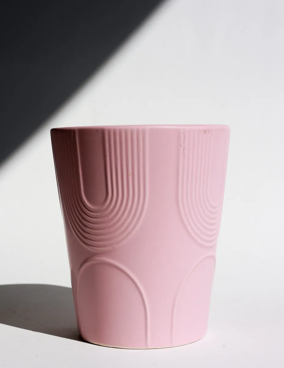 Gardening, House Plant Pot, Pink Ceramic Wavy Design