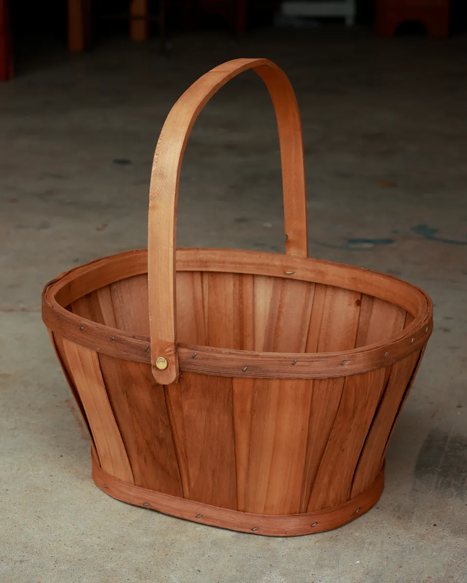Vintage Wood Basket Oval Bentwood Handle Americana