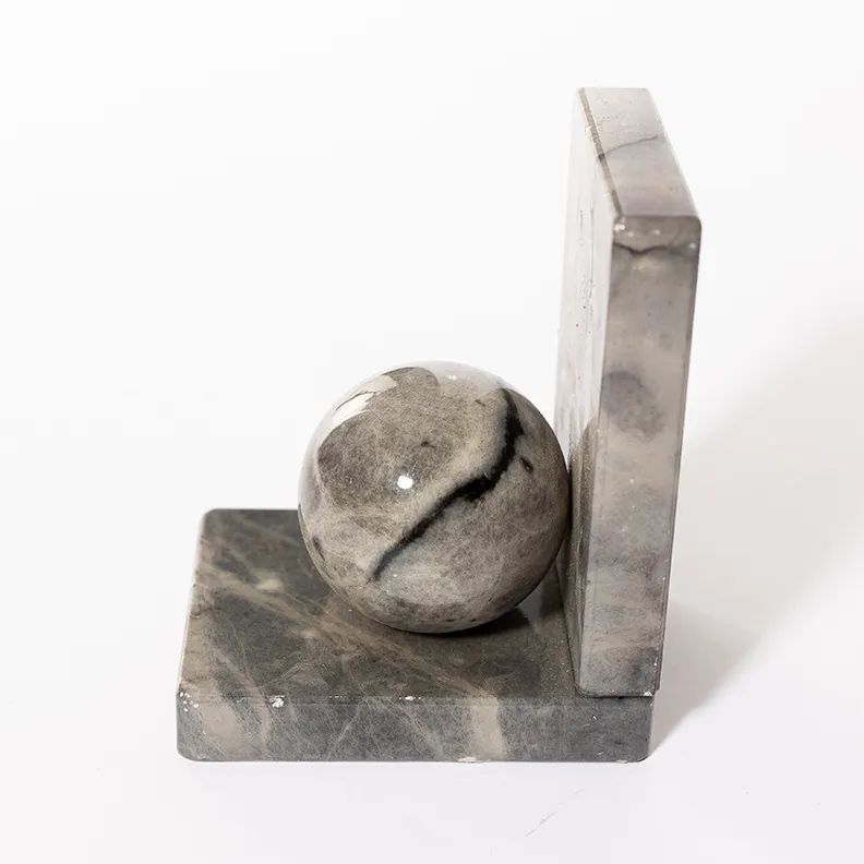 Gray Marble Bookend (1) with a marble sphere orb - 6" x 5"