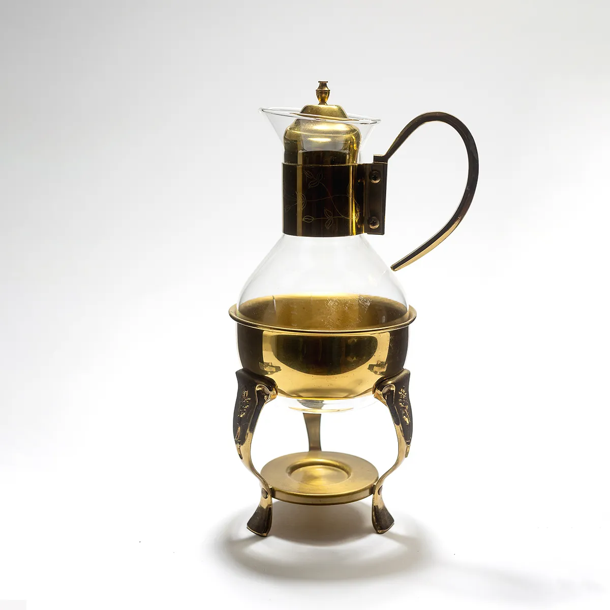 Princess House Coffee Tea Carafe clear glass with gold handle and trim with gold base - 9" x 5.5" 