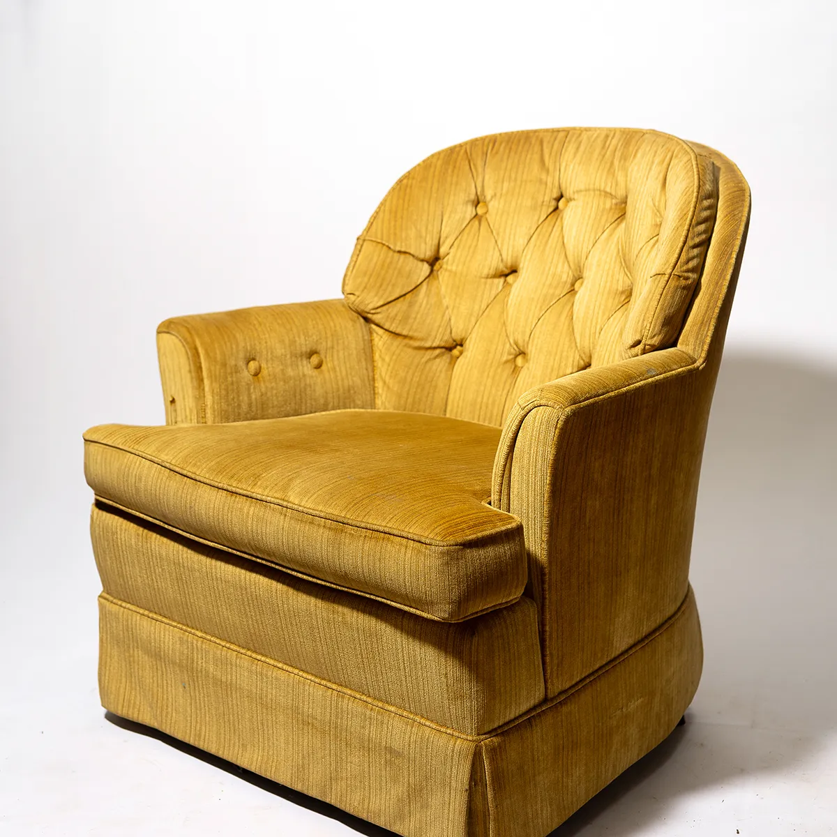 Vintage Gold mustard Corduroy Barrel Chair Low  - 29" x 33" seating side side front back 30.5" tall