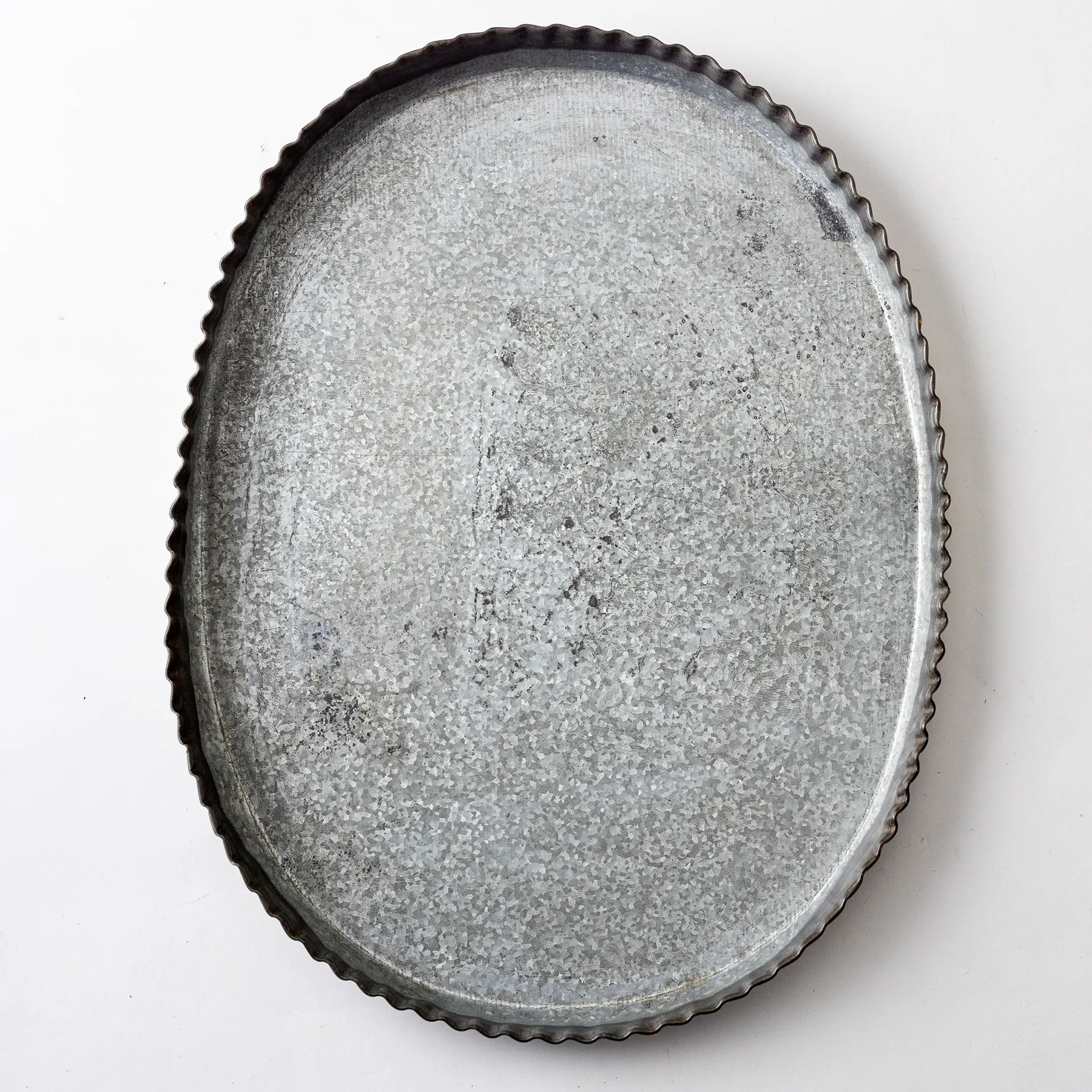 Gray Metal Oval Tray 13.5" x 10.5" x 1"