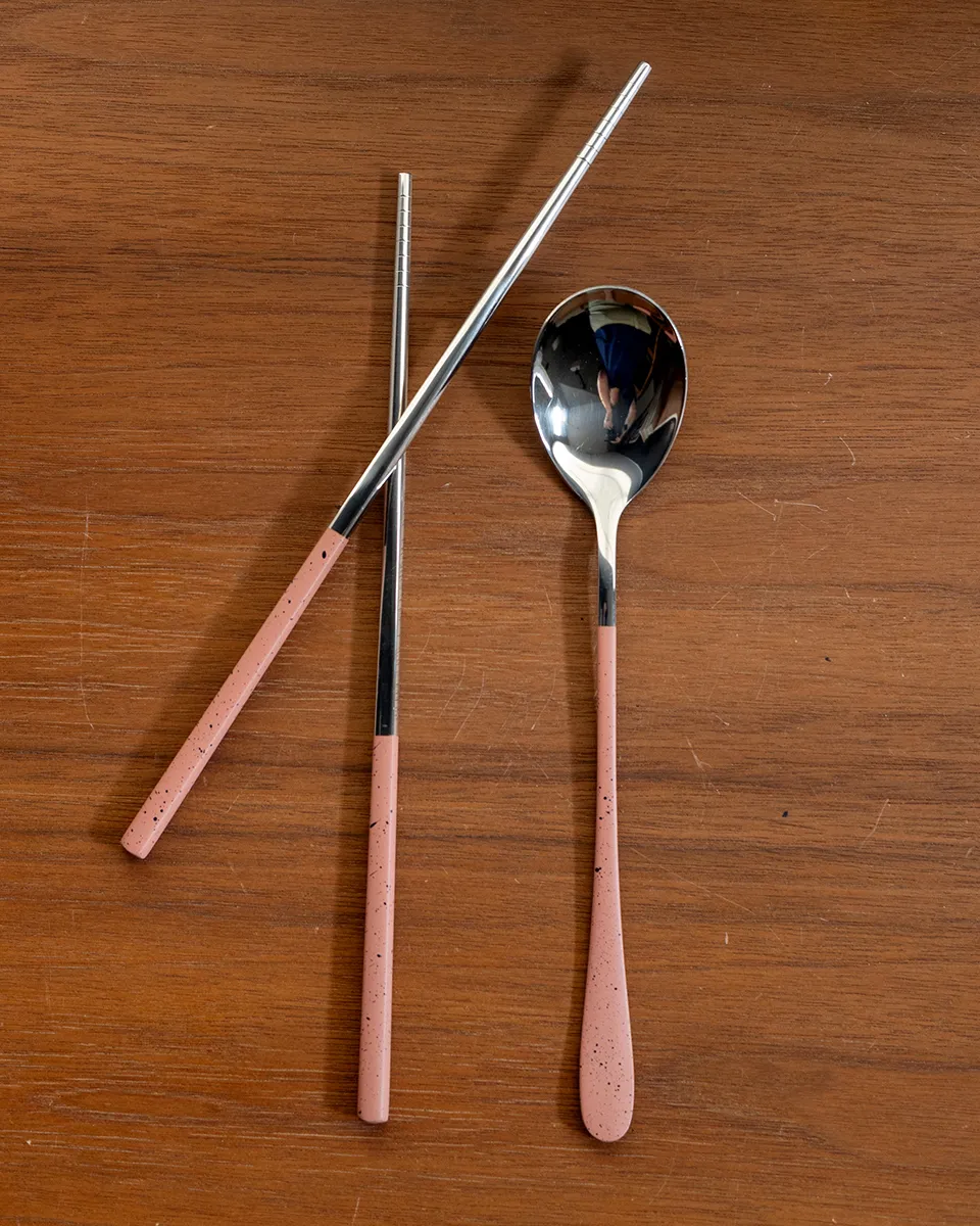 Silver and Mauve Chop Sticks set