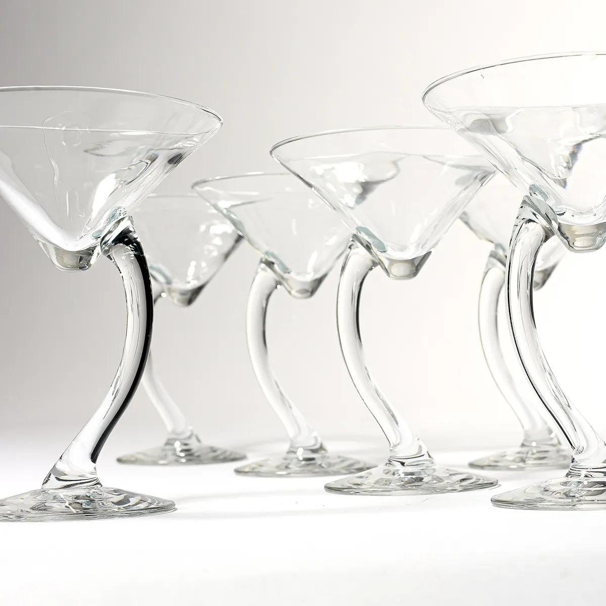 90s Martini Cocktail Glass with off center curved stem - 6.5" x 4.75"